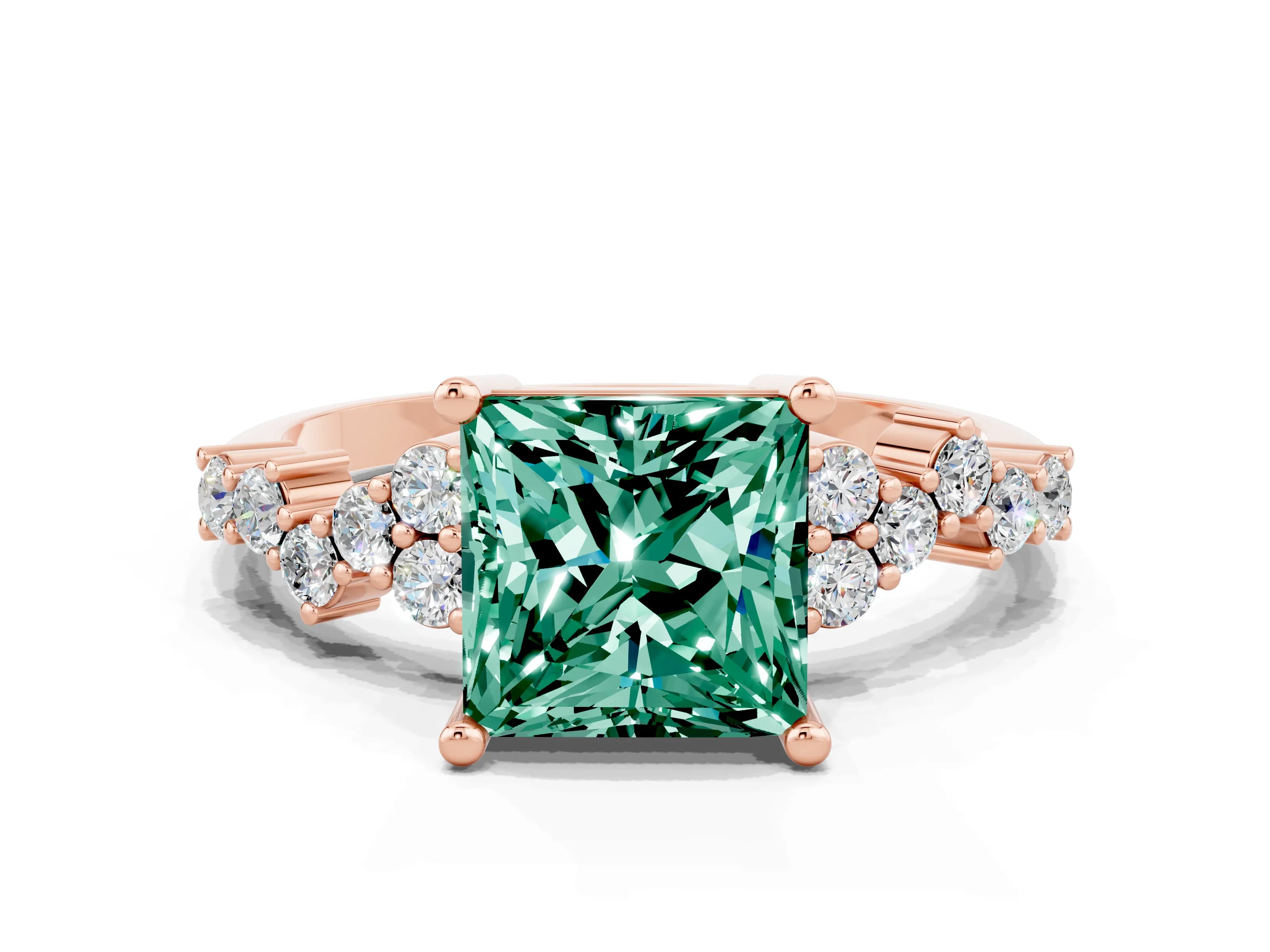 Rose gold Princess Cut Diamond Cluster Pavé Band with Four-Prong Setting_11