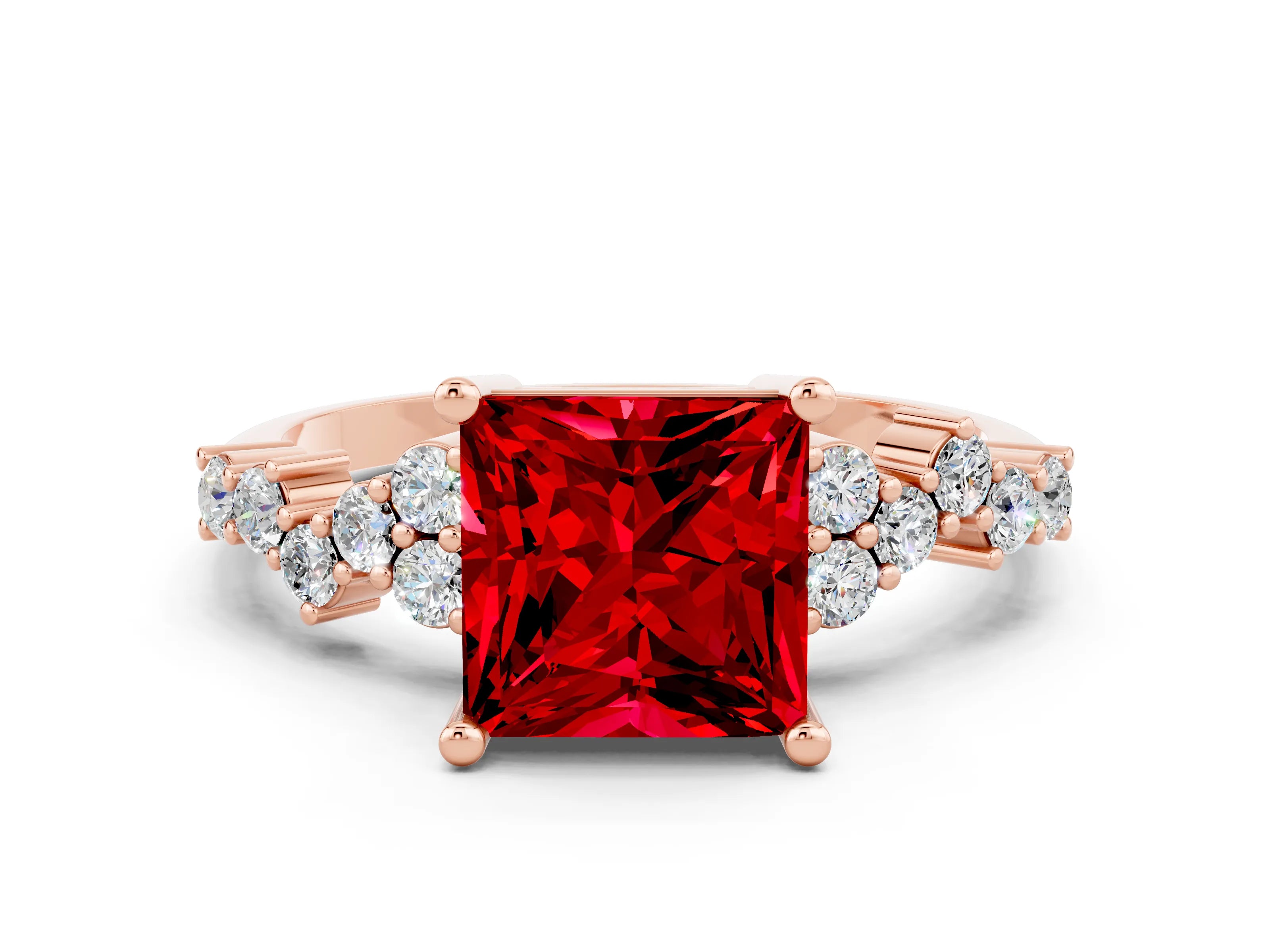 Rose gold Princess Cut Diamond Cluster Pavé Band with Four-Prong Setting_12