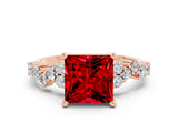 Rose gold Princess Cut Diamond Cluster Pavé Band with Four-Prong Setting_12