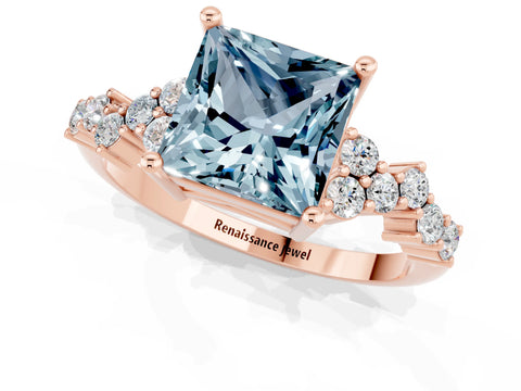 Rose gold Princess Cut Diamond Cluster Pavé Band with Four-Prong Setting_12