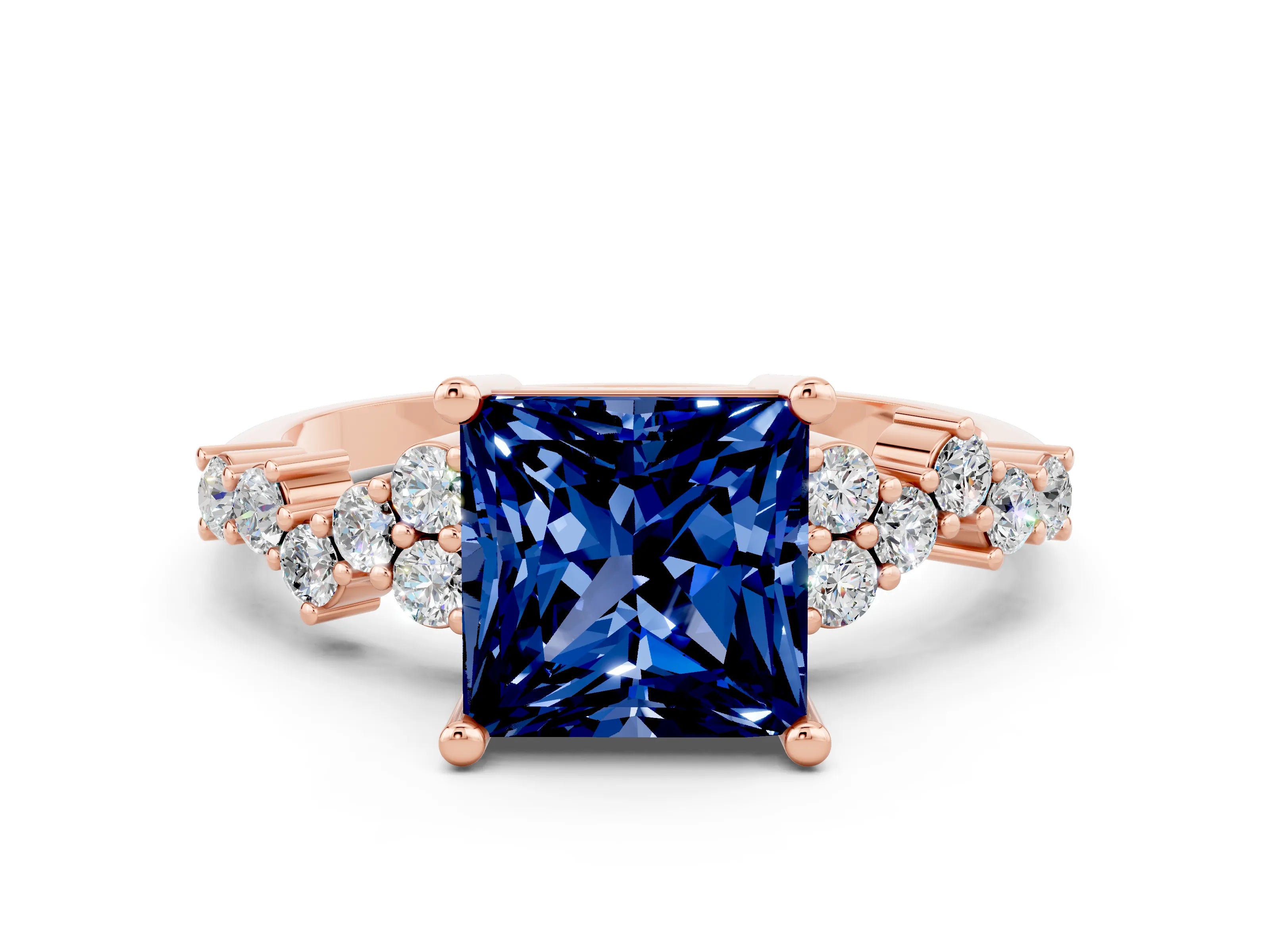 Rose gold Princess Cut Diamond Cluster Pavé Band with Four-Prong Setting_12