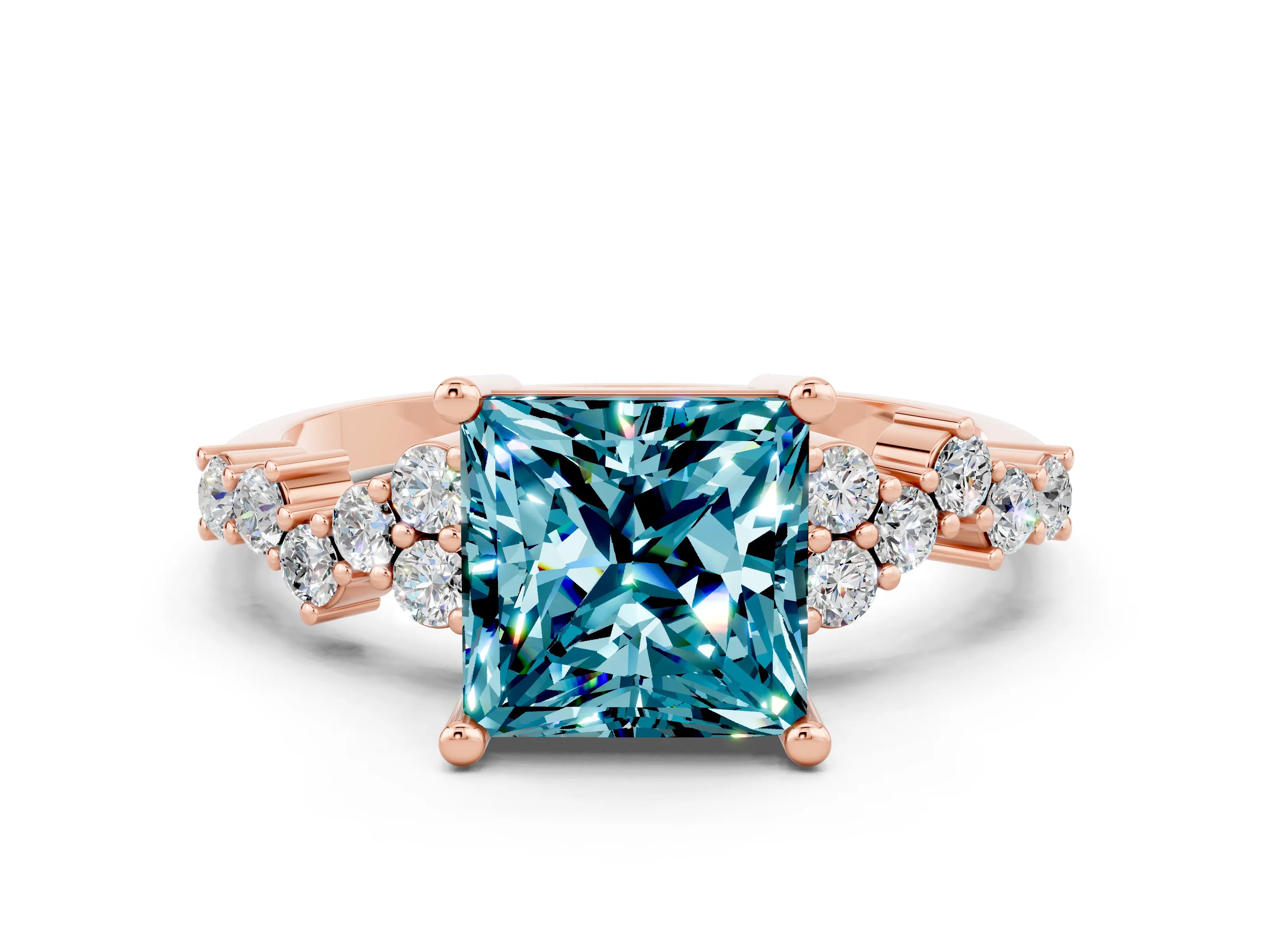 Rose gold Princess Cut Diamond Cluster Pavé Band with Four-Prong Setting_12