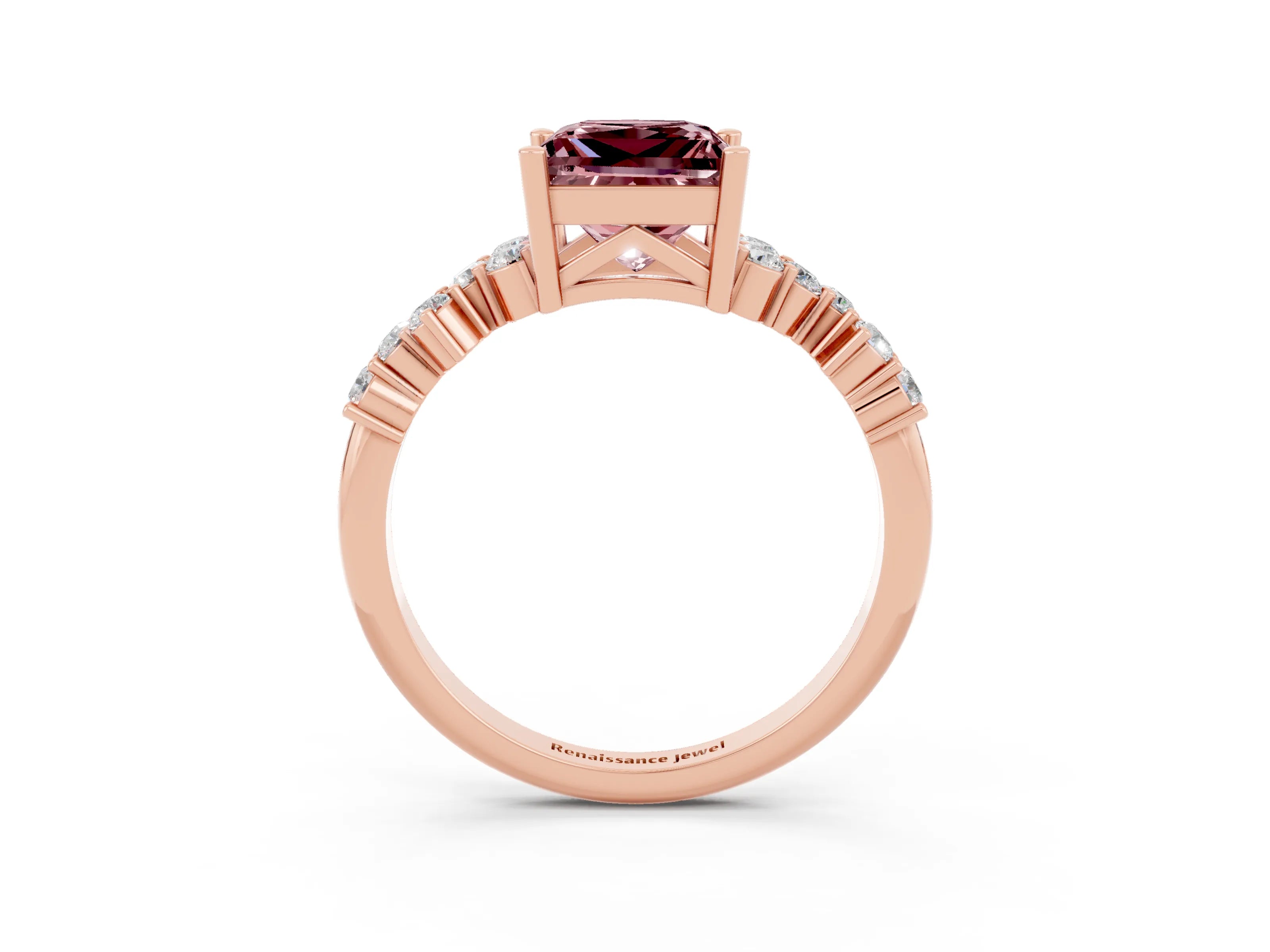 Rose gold Princess Cut Diamond Cluster Pavé Band with Four-Prong Setting_12