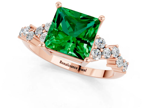 Rose gold Princess Cut Diamond Cluster Pavé Band with Four-Prong Setting_13