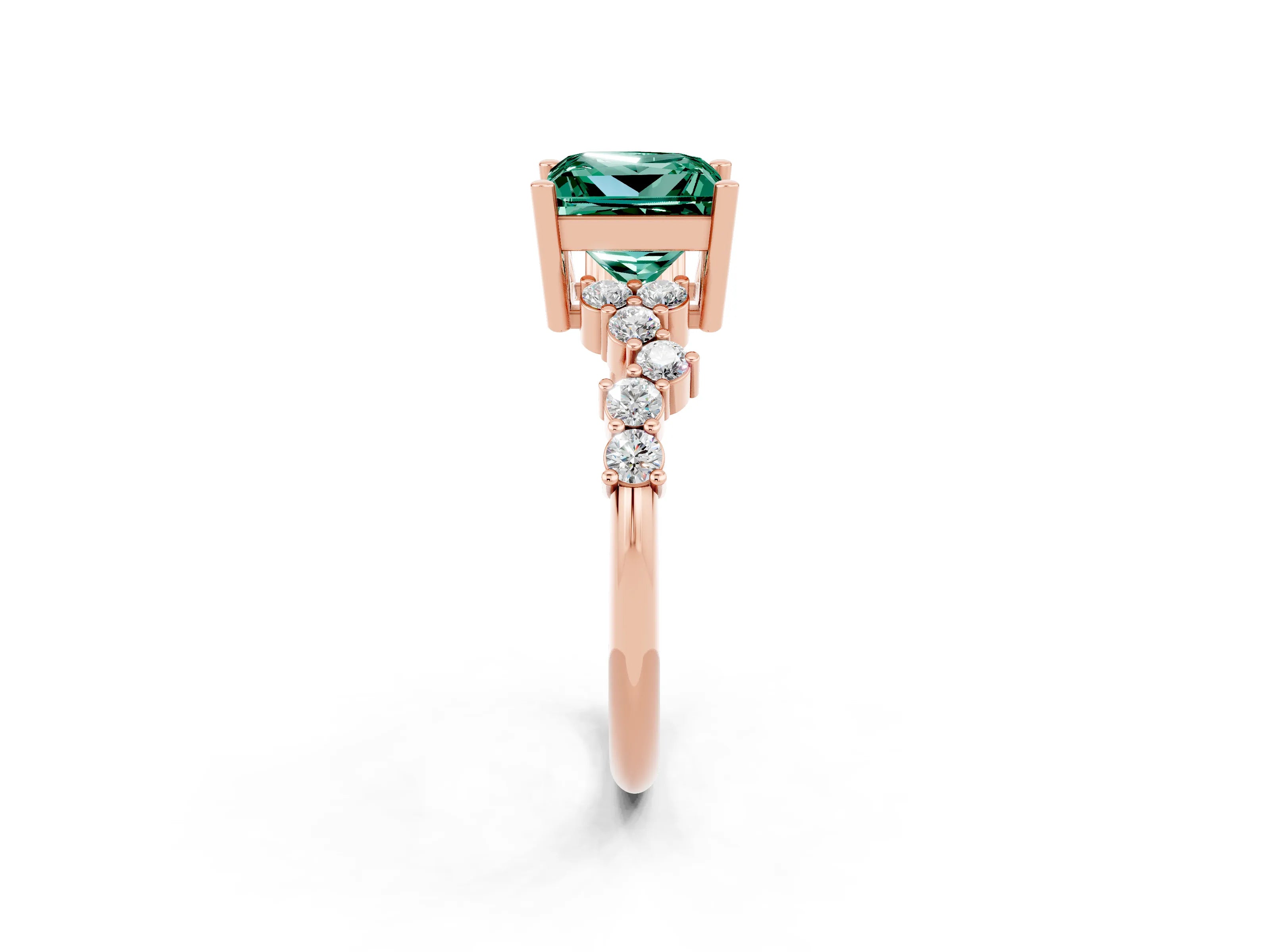 Rose gold Princess Cut Diamond Cluster Pavé Band with Four-Prong Setting_13