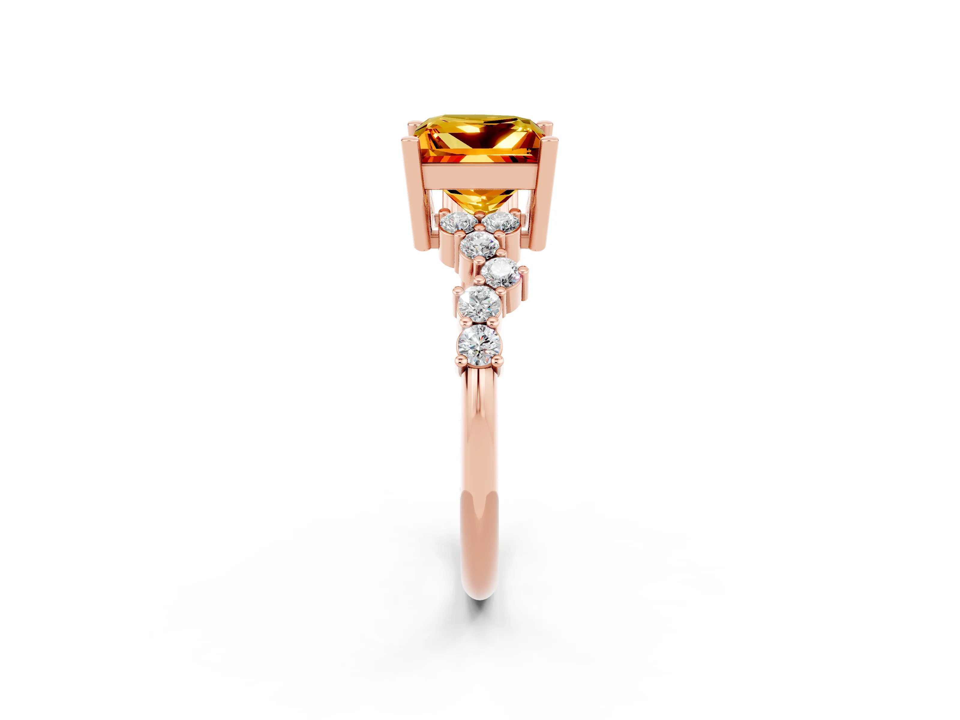 Rose gold Princess Cut Diamond Cluster Pavé Band with Four-Prong Setting_13