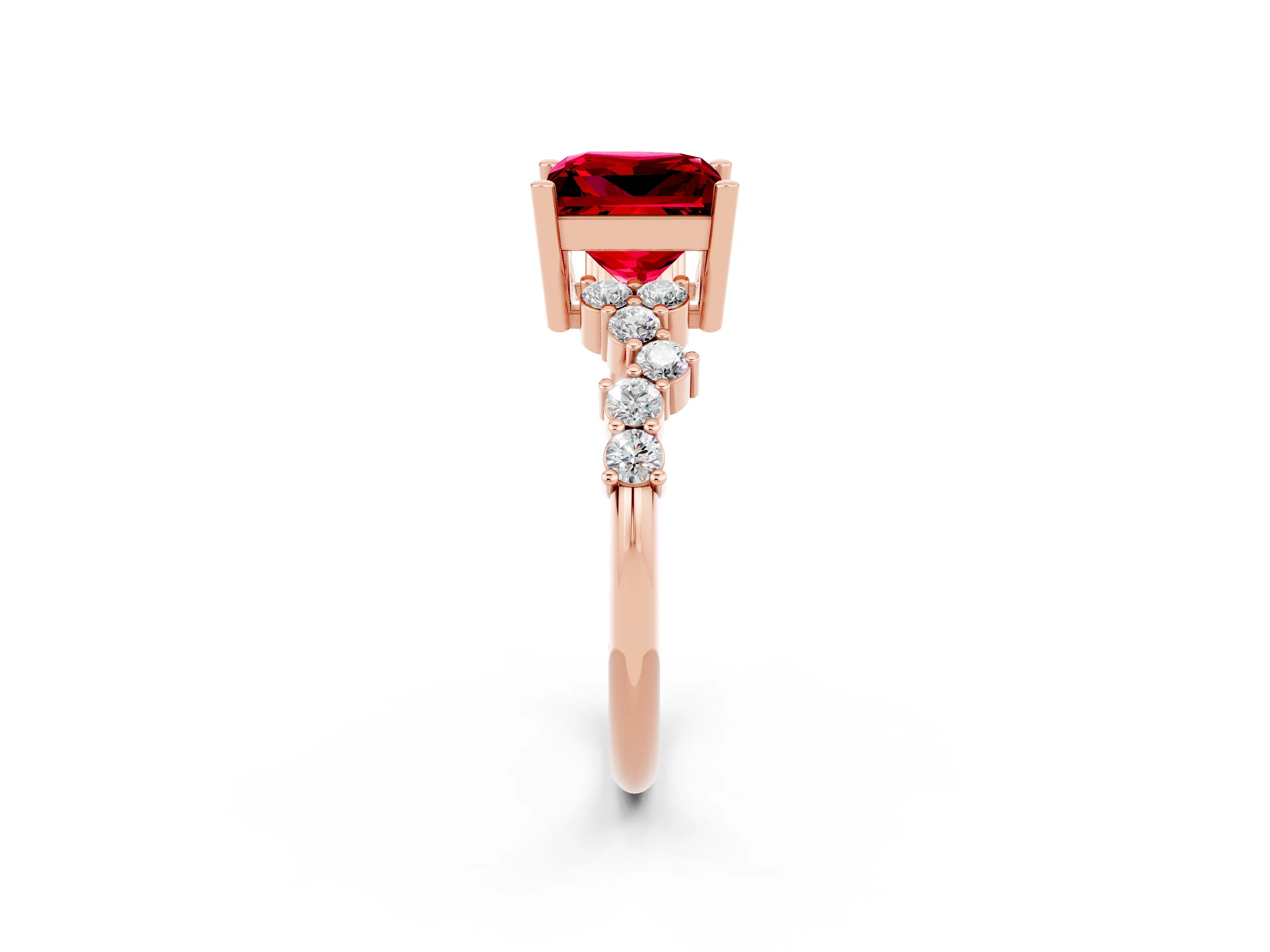 Rose gold Princess Cut Diamond Cluster Pavé Band with Four-Prong Setting_14