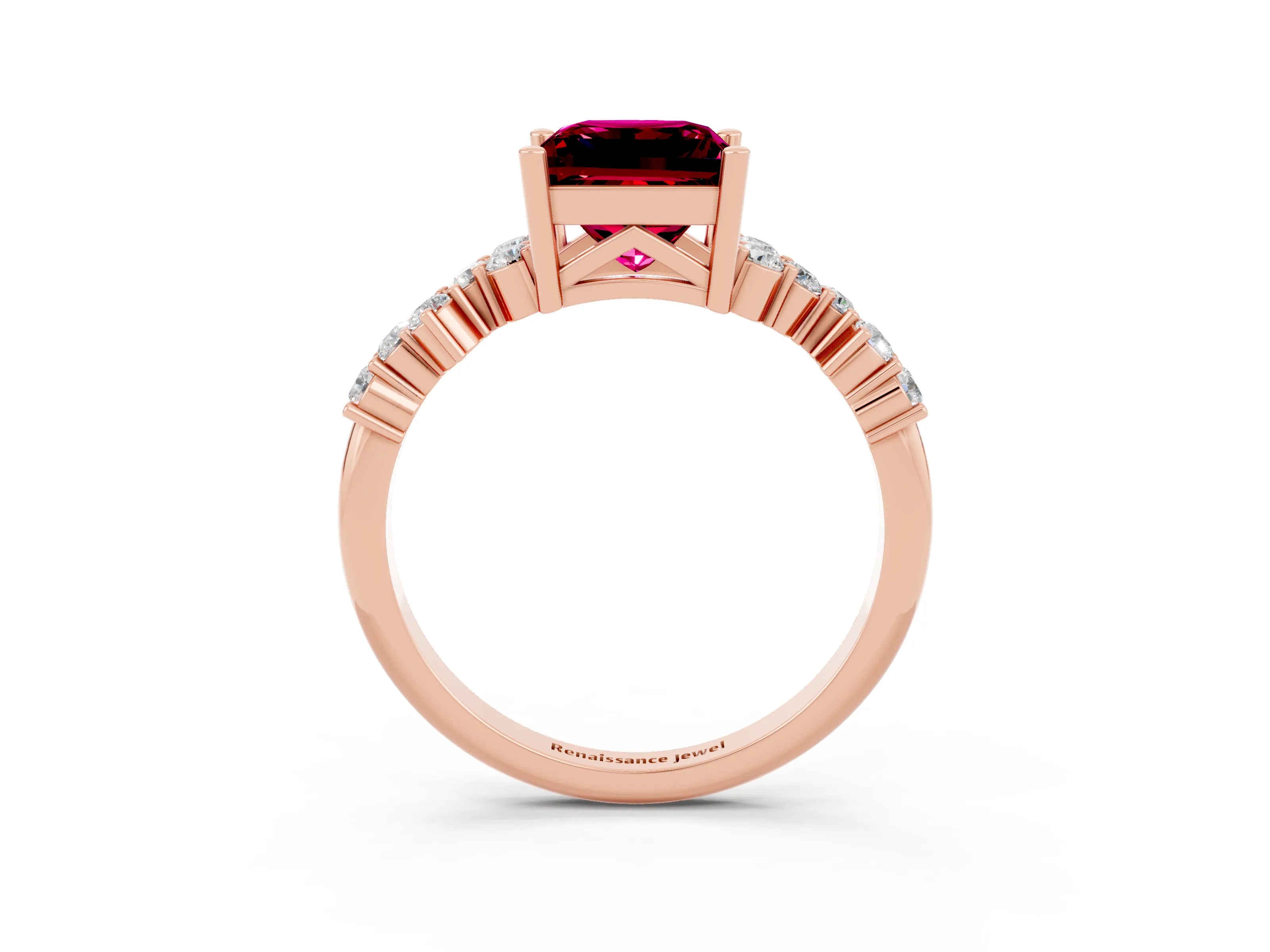 Rose gold Princess Cut Diamond Cluster Pavé Band with Four-Prong Setting_14