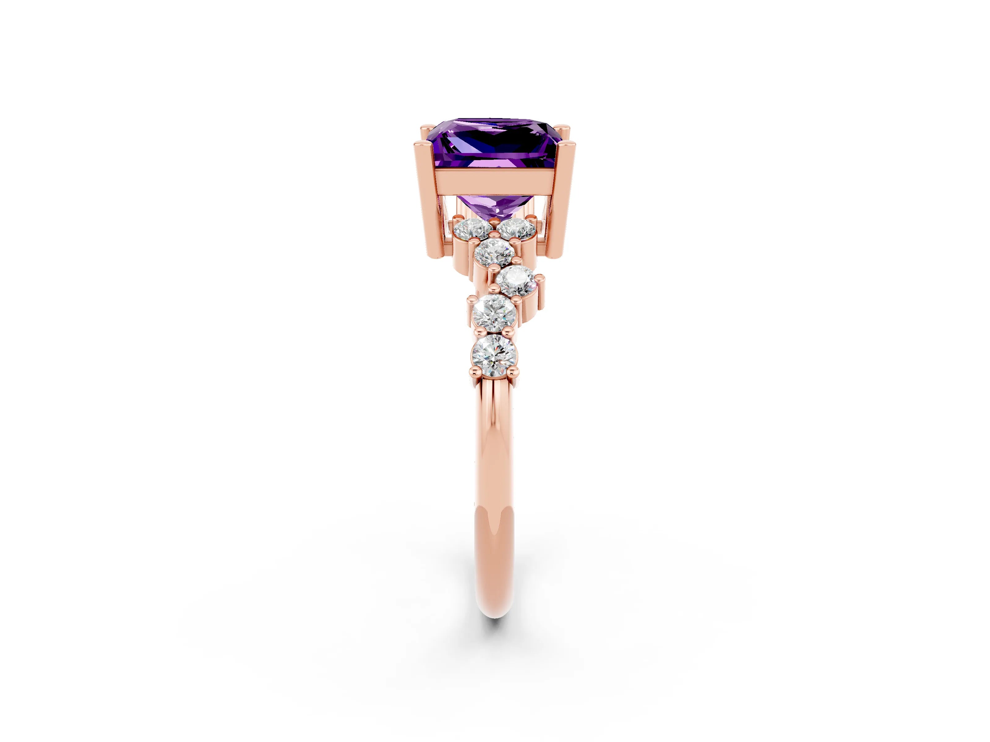Rose gold Princess Cut Diamond Cluster Pavé Band with Four-Prong Setting_14