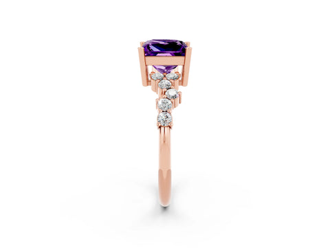 Rose gold Princess Cut Diamond Cluster Pavé Band with Four-Prong Setting_14