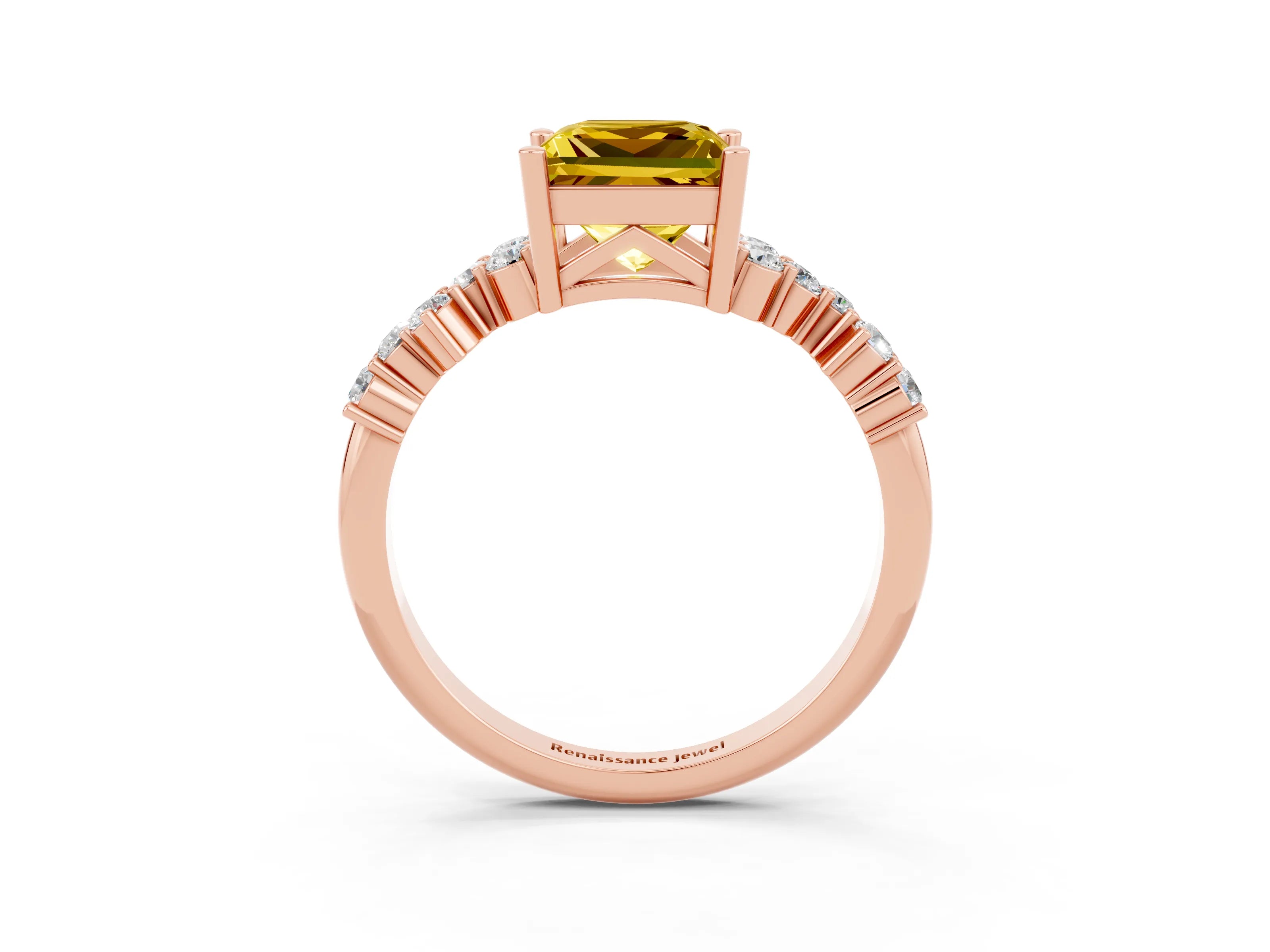 Rose gold Princess Cut Diamond Cluster Pavé Band with Four-Prong Setting_14