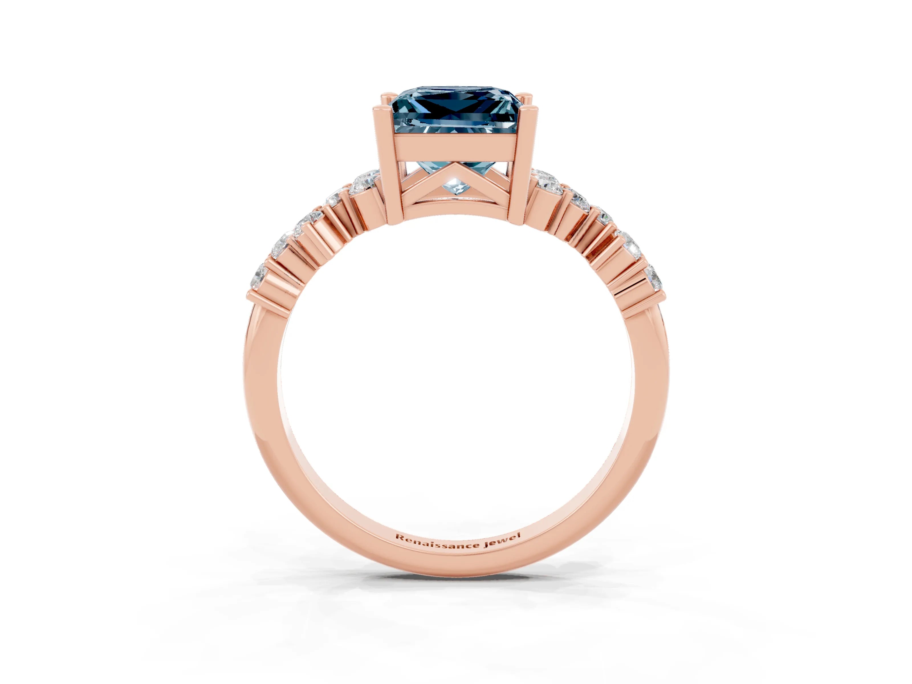 Rose gold Princess Cut Diamond Cluster Pavé Band with Four-Prong Setting_14