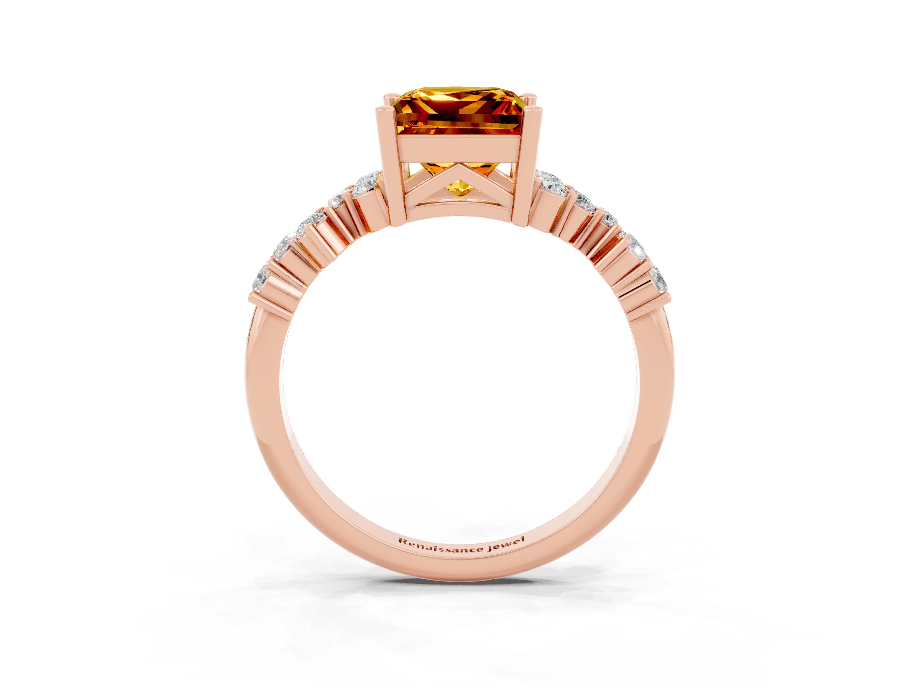 Rose gold Princess Cut Diamond Cluster Pavé Band with Four-Prong Setting_14