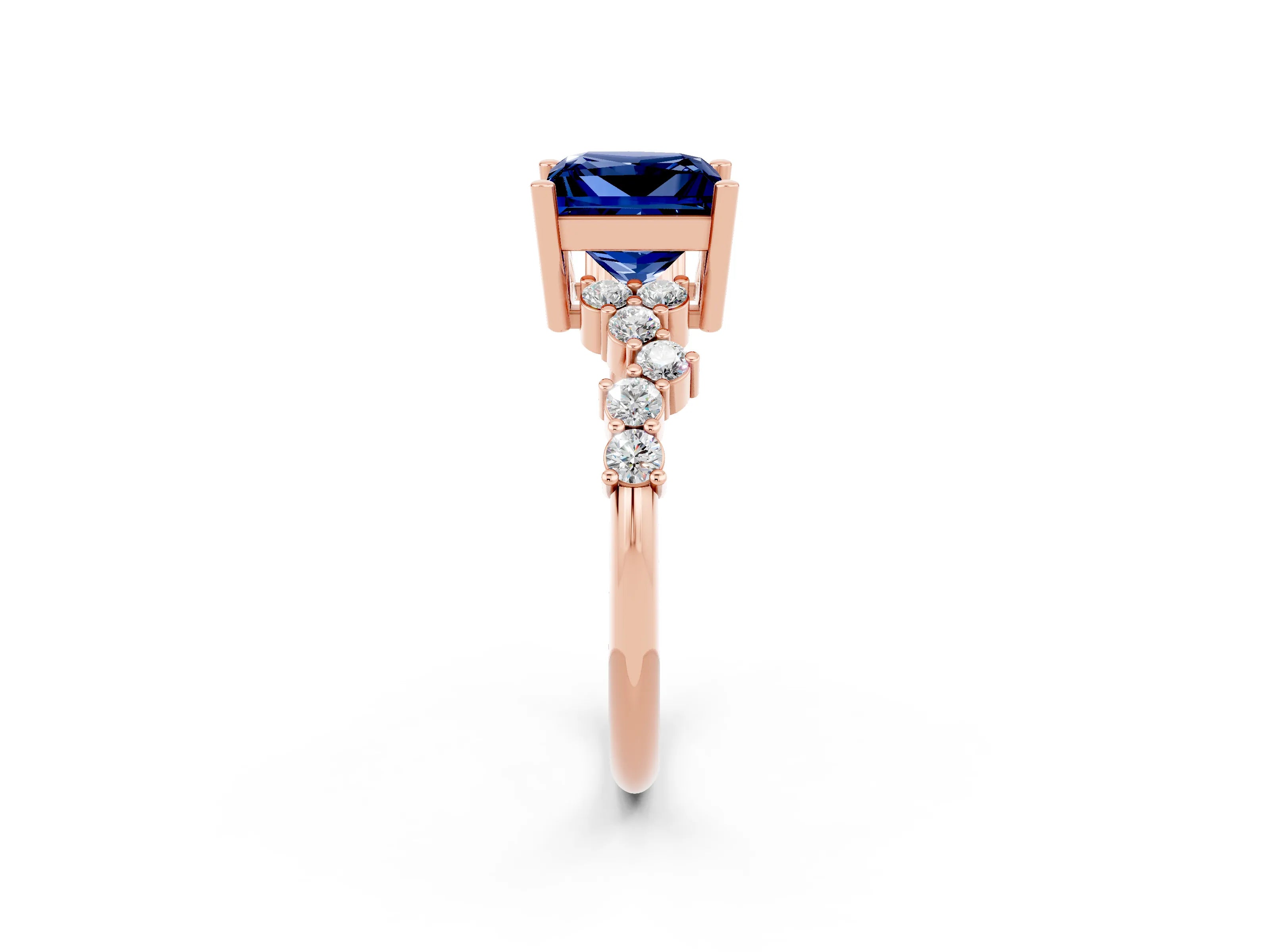 Rose gold Princess Cut Diamond Cluster Pavé Band with Four-Prong Setting_14