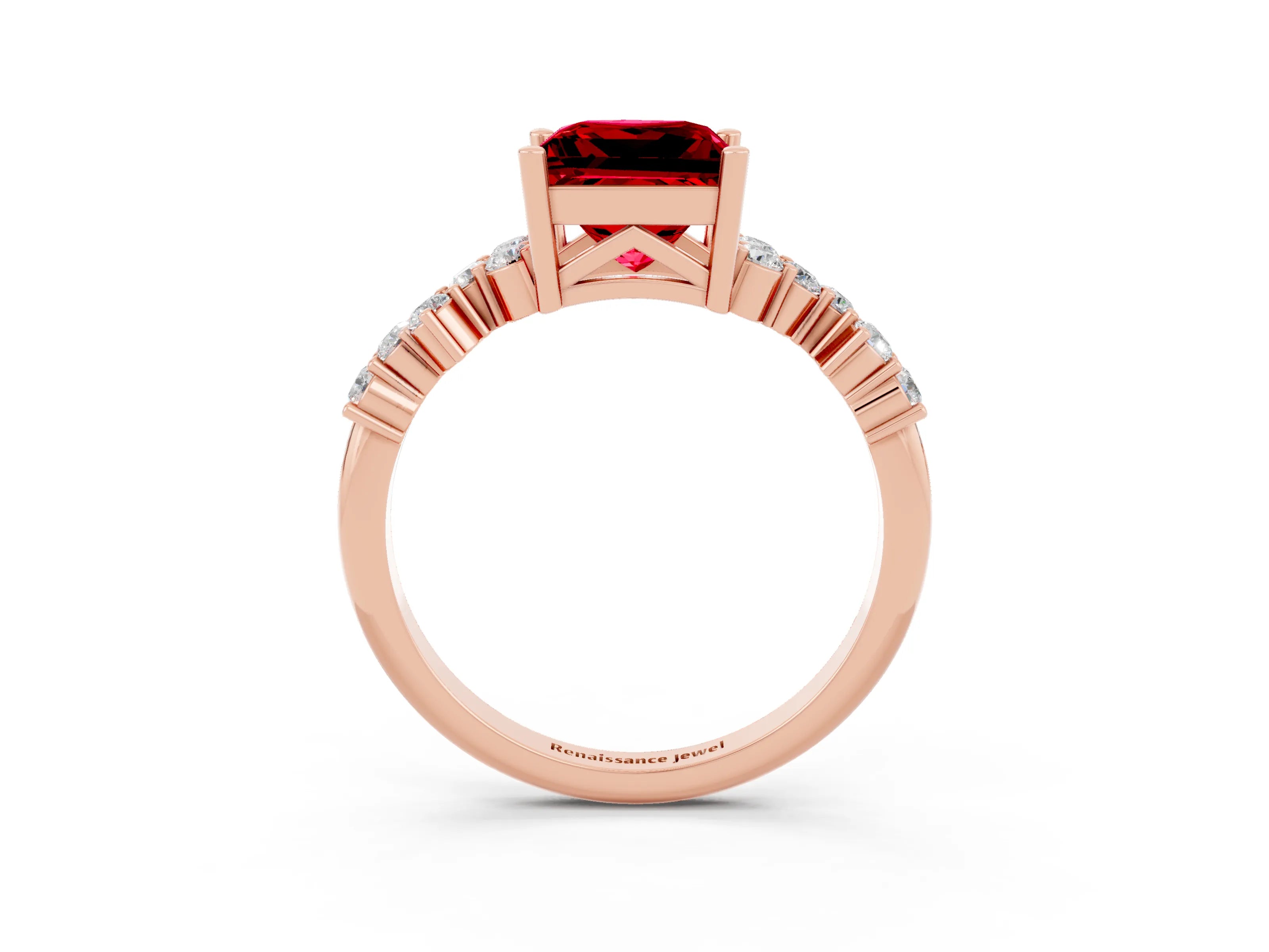 Rose gold Princess Cut Diamond Cluster Pavé Band with Four-Prong Setting_15