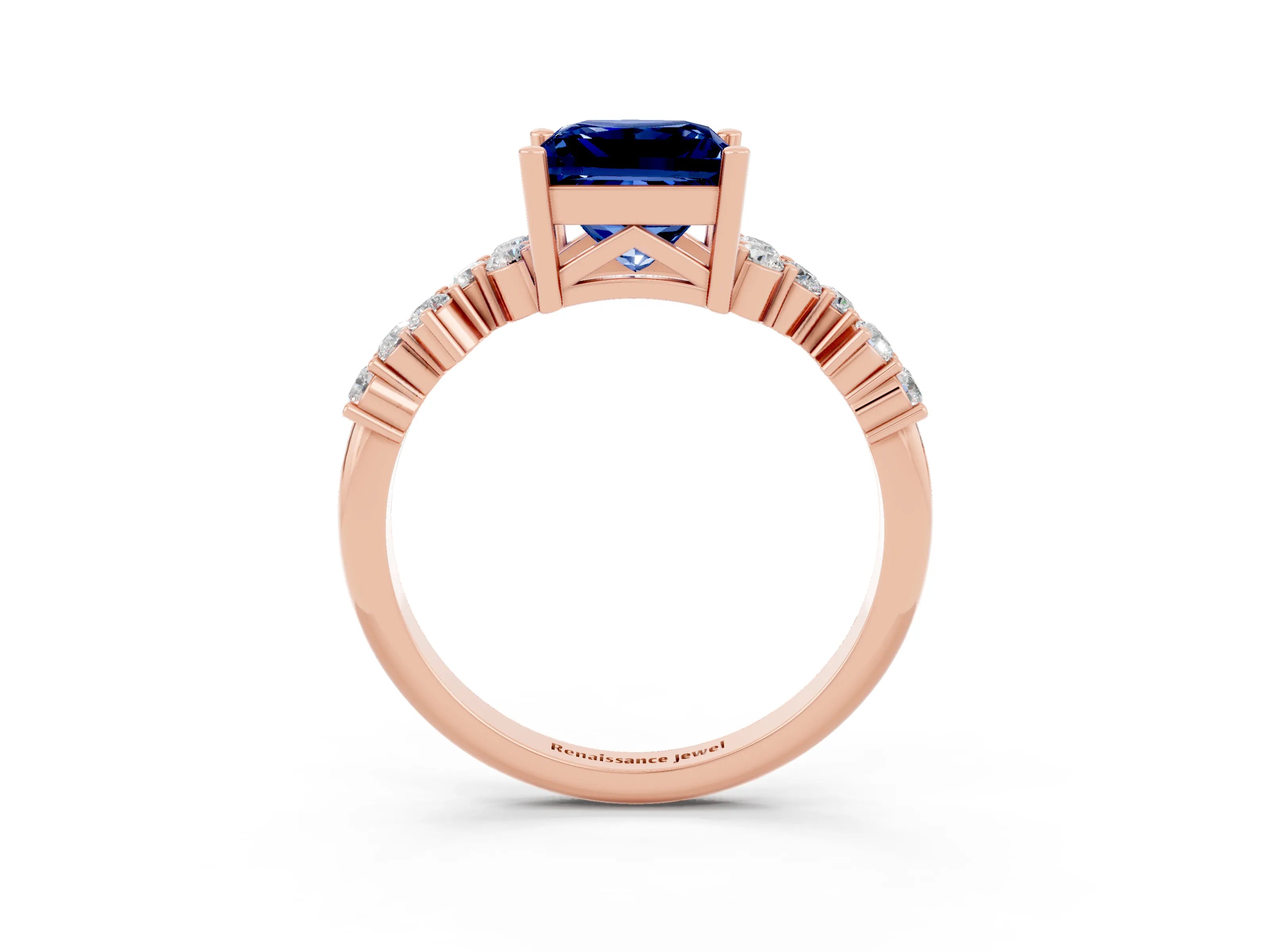 Rose gold Princess Cut Diamond Cluster Pavé Band with Four-Prong Setting_15