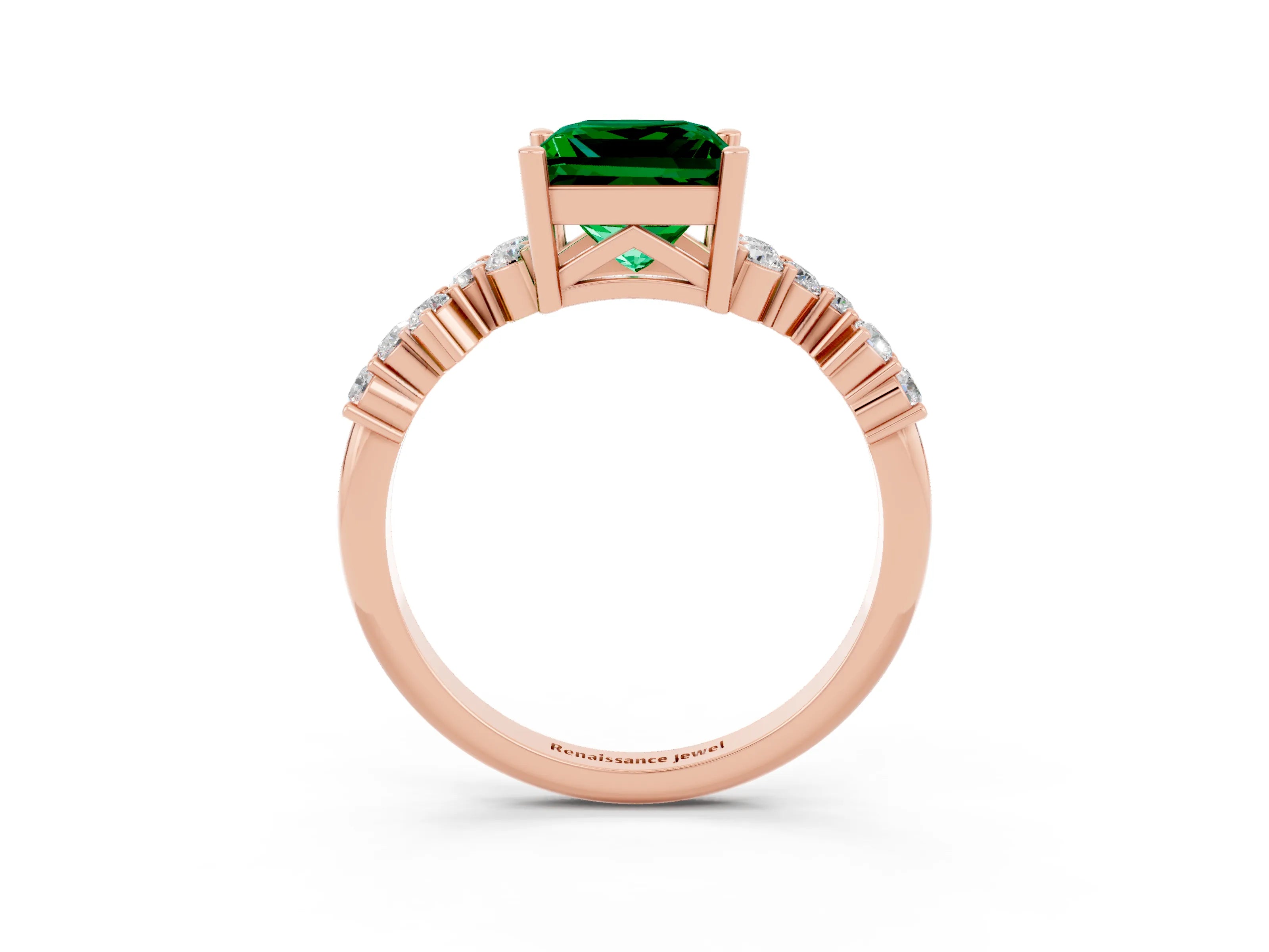 Rose gold Princess Cut Diamond Cluster Pavé Band with Four-Prong Setting_15