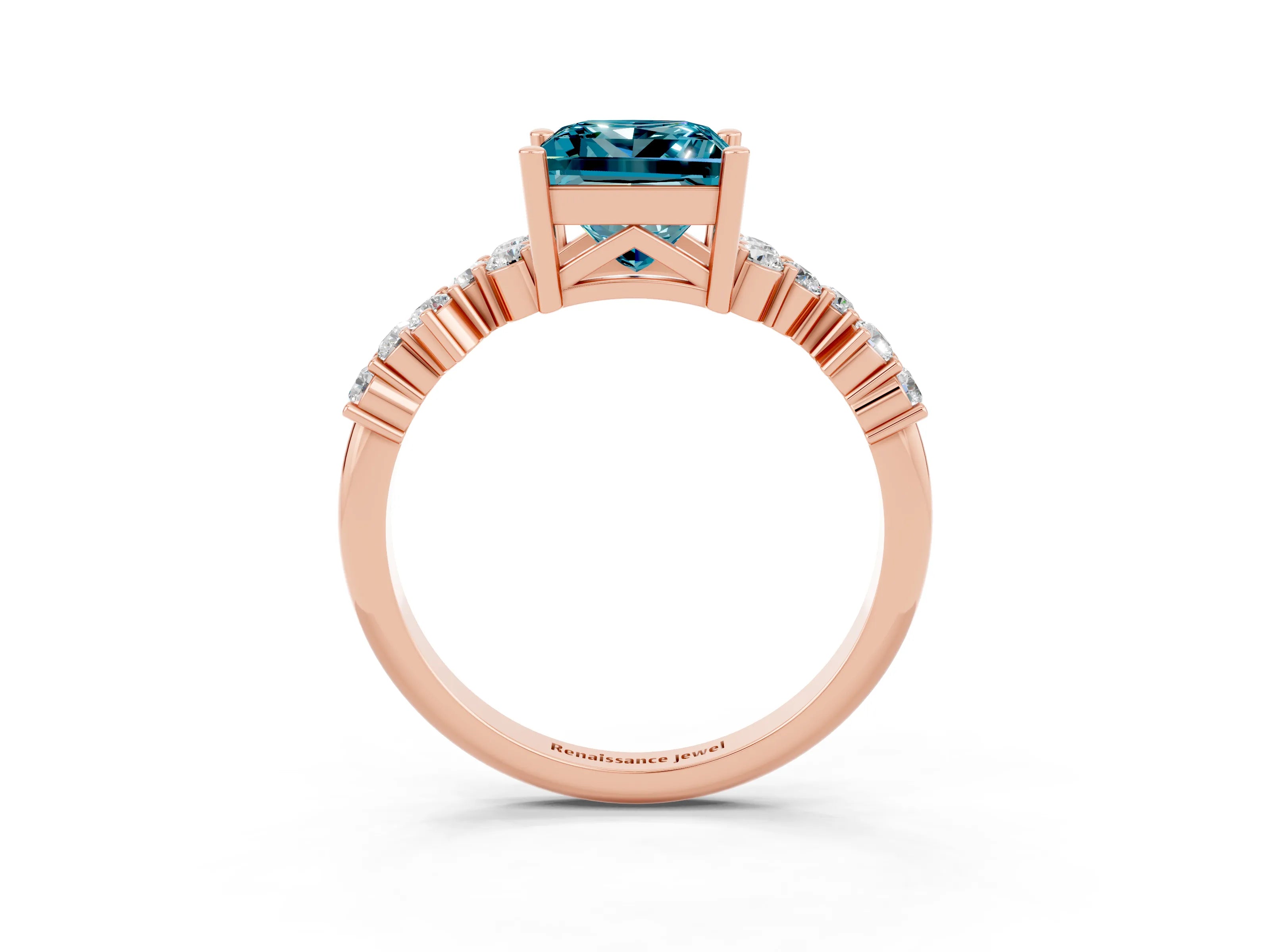 Rose gold Princess Cut Diamond Cluster Pavé Band with Four-Prong Setting_15
