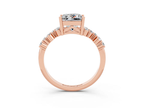 Rose gold Princess Cut Diamond Cluster Pavé Band with Four-Prong Setting_15