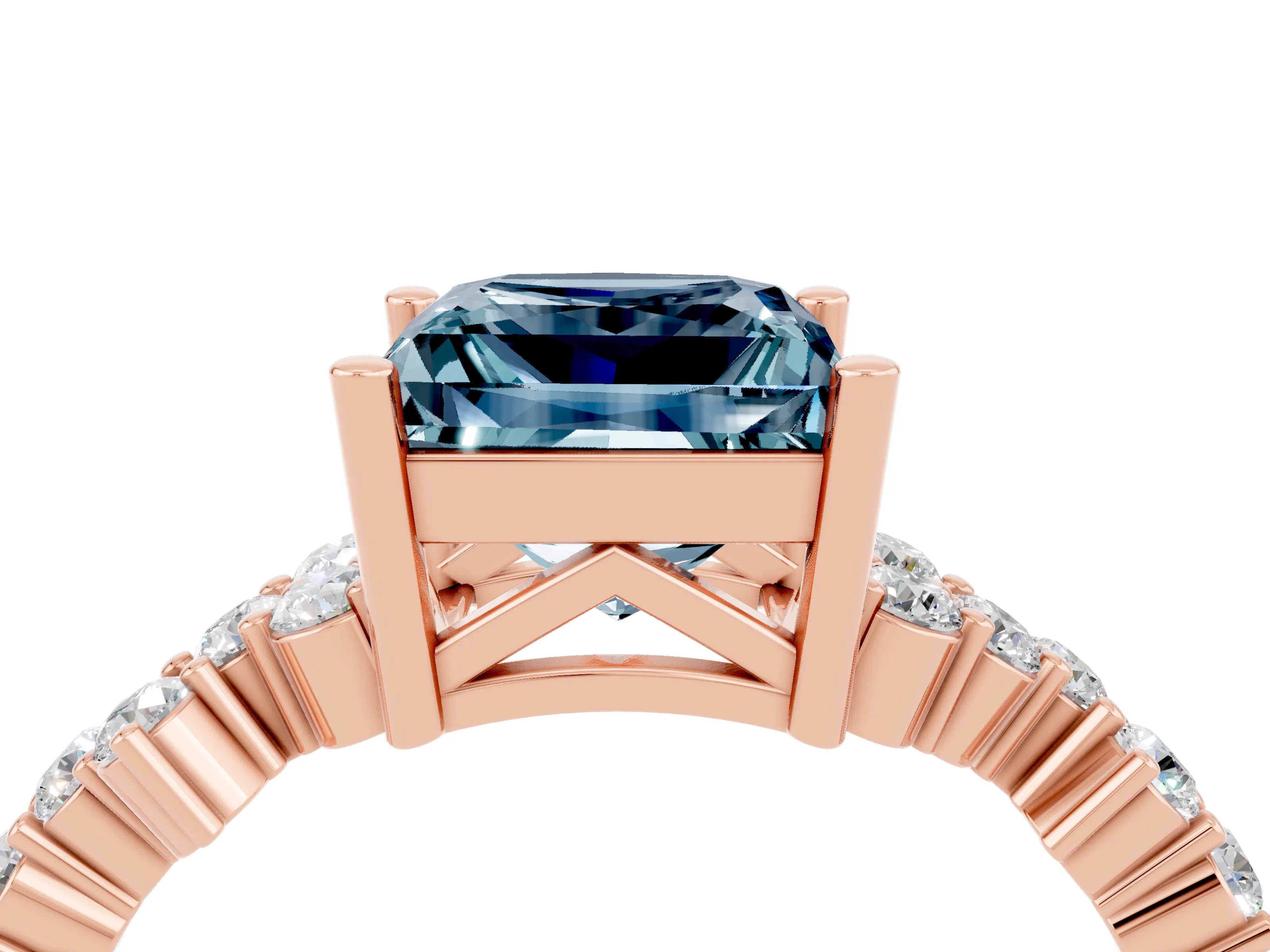 Rose gold Princess Cut Diamond Cluster Pavé Band with Four-Prong Setting_15