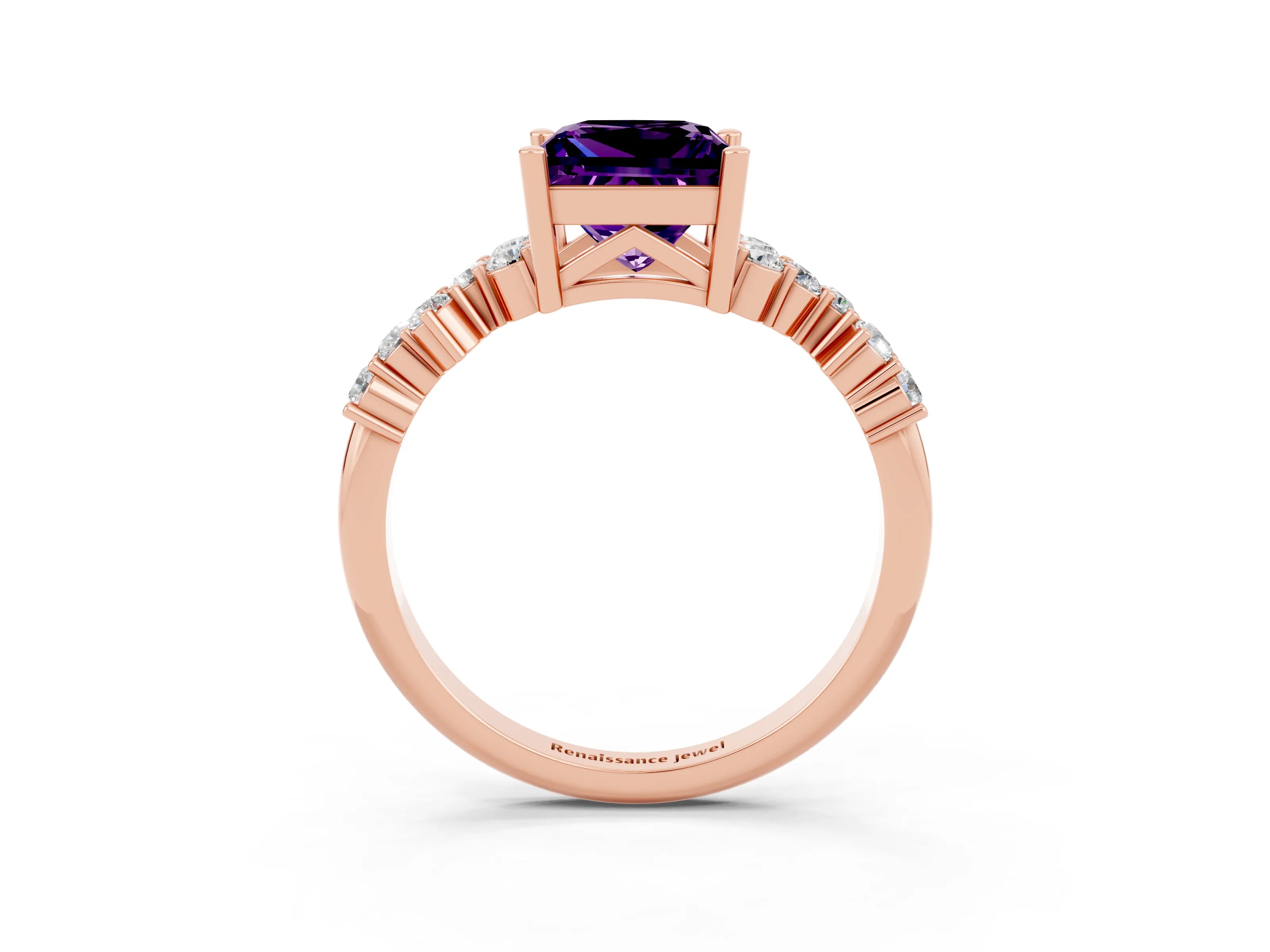 Rose gold Princess Cut Diamond Cluster Pavé Band with Four-Prong Setting_15