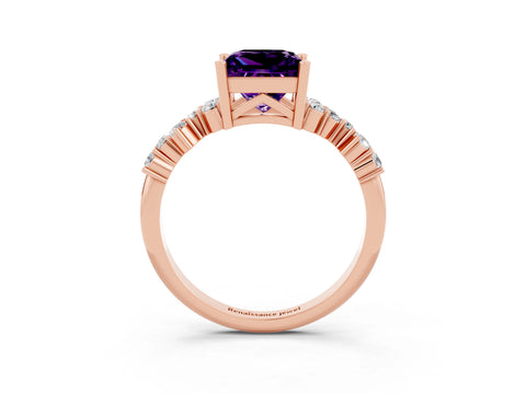 Rose gold Princess Cut Diamond Cluster Pavé Band with Four-Prong Setting_15