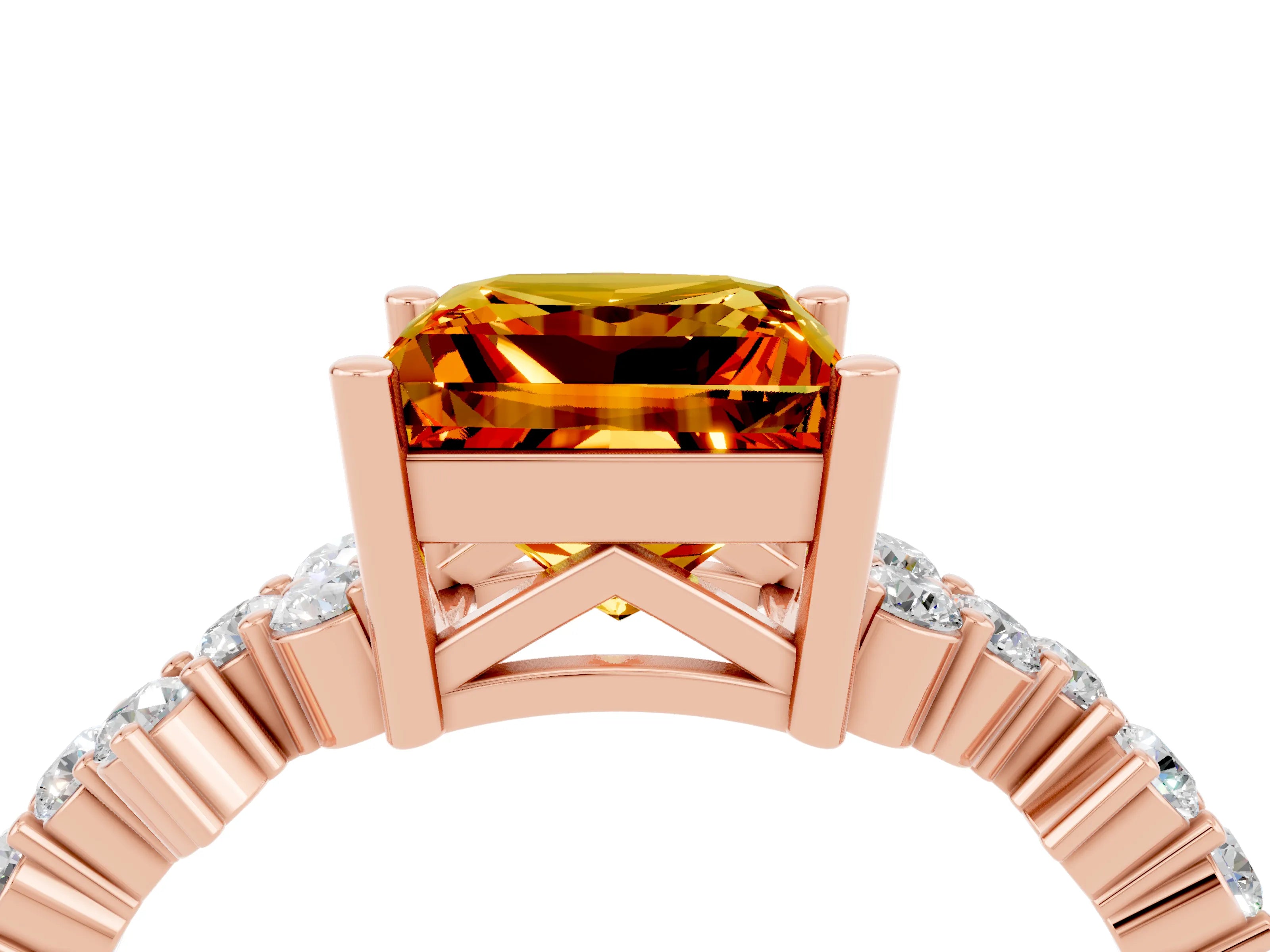 Rose gold Princess Cut Diamond Cluster Pavé Band with Four-Prong Setting_15