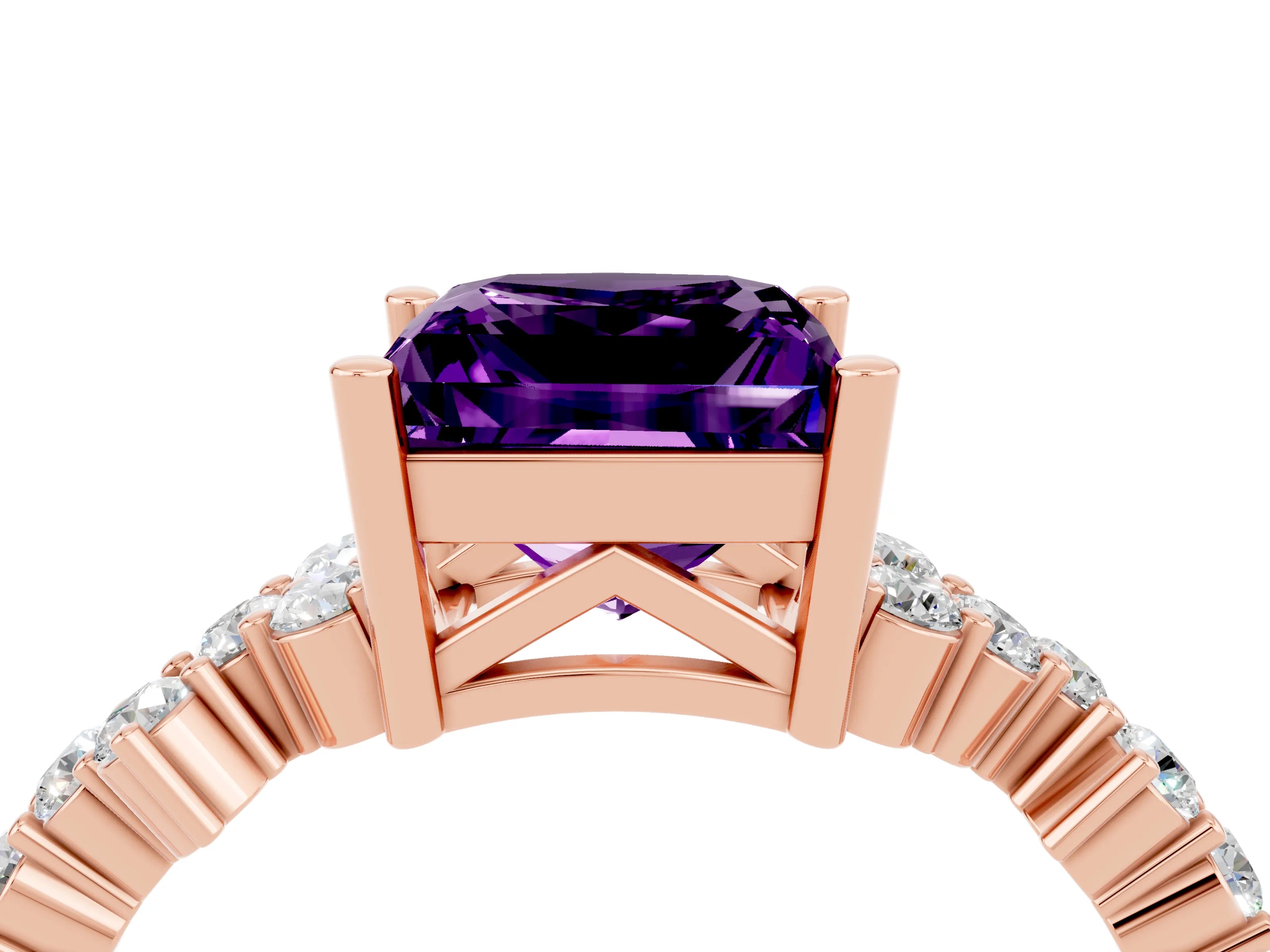 Rose gold Princess Cut Diamond Cluster Pavé Band with Four-Prong Setting_16