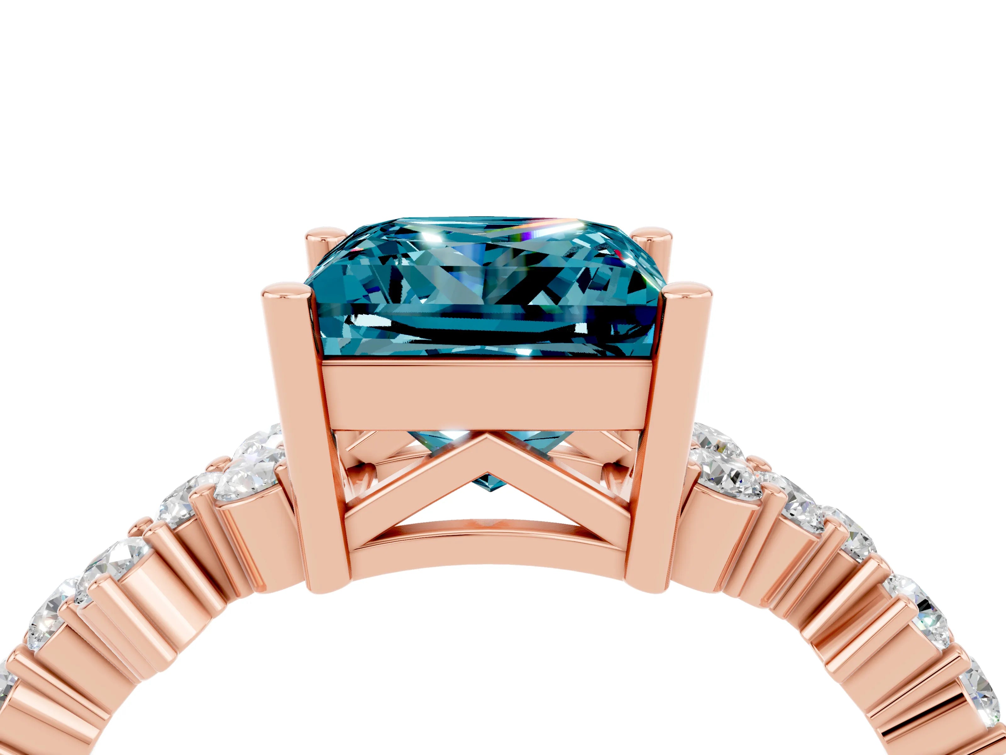 Rose gold Princess Cut Diamond Cluster Pavé Band with Four-Prong Setting_16