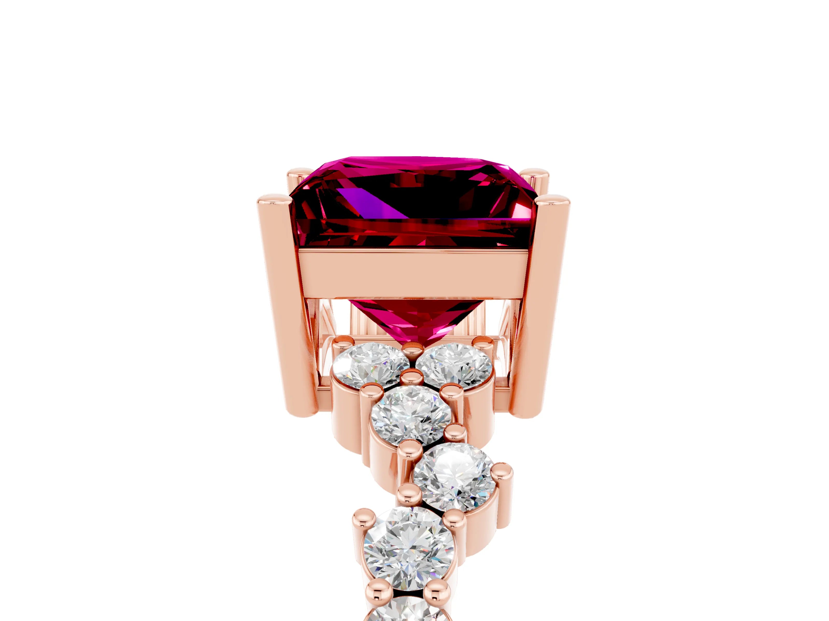 Rose gold Princess Cut Diamond Cluster Pavé Band with Four-Prong Setting_16
