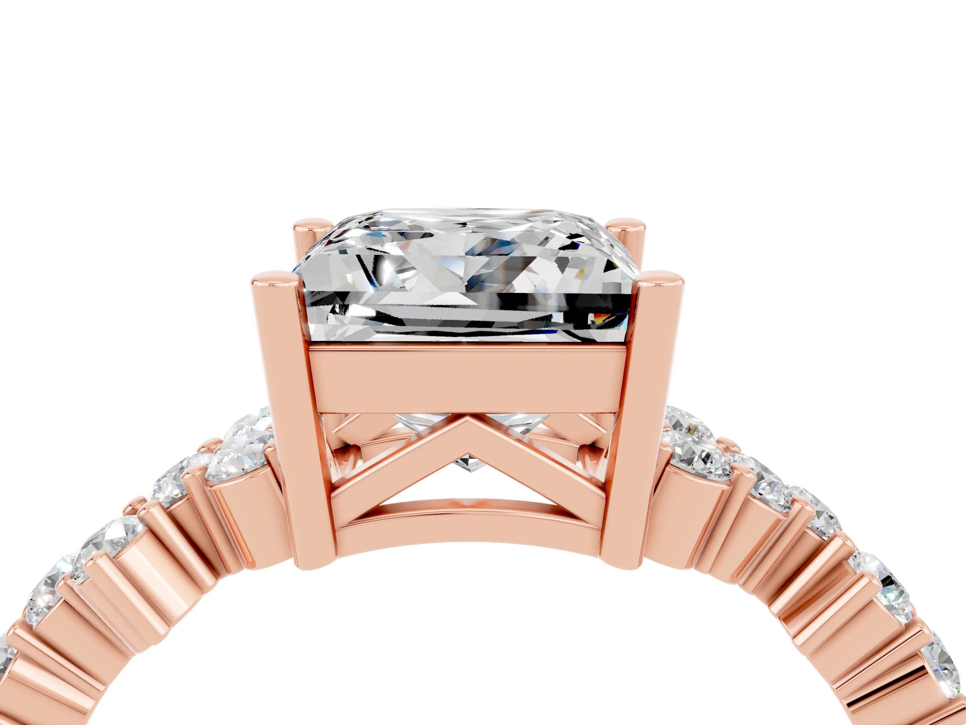 Rose gold Princess Cut Diamond Cluster Pavé Band with Four-Prong Setting_16