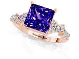 Rose gold Princess Cut Diamond Cluster Pavé Band with Four-Prong Setting_1