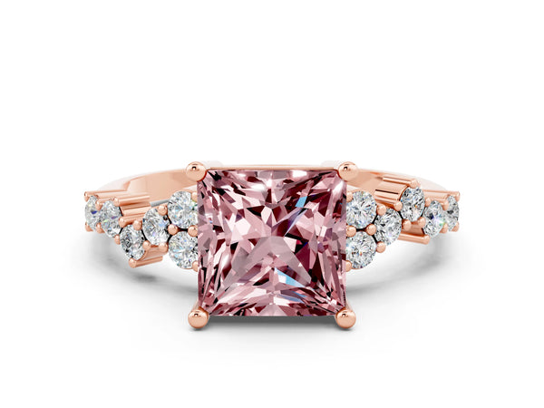Rose gold Princess Cut Diamond Cluster Pavé Band with Four-Prong Setting