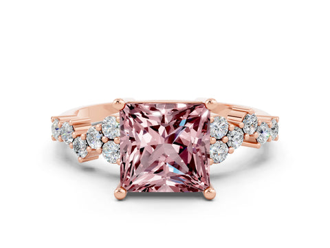 Rose gold Princess Cut Diamond Cluster Pavé Band with Four-Prong Setting_21