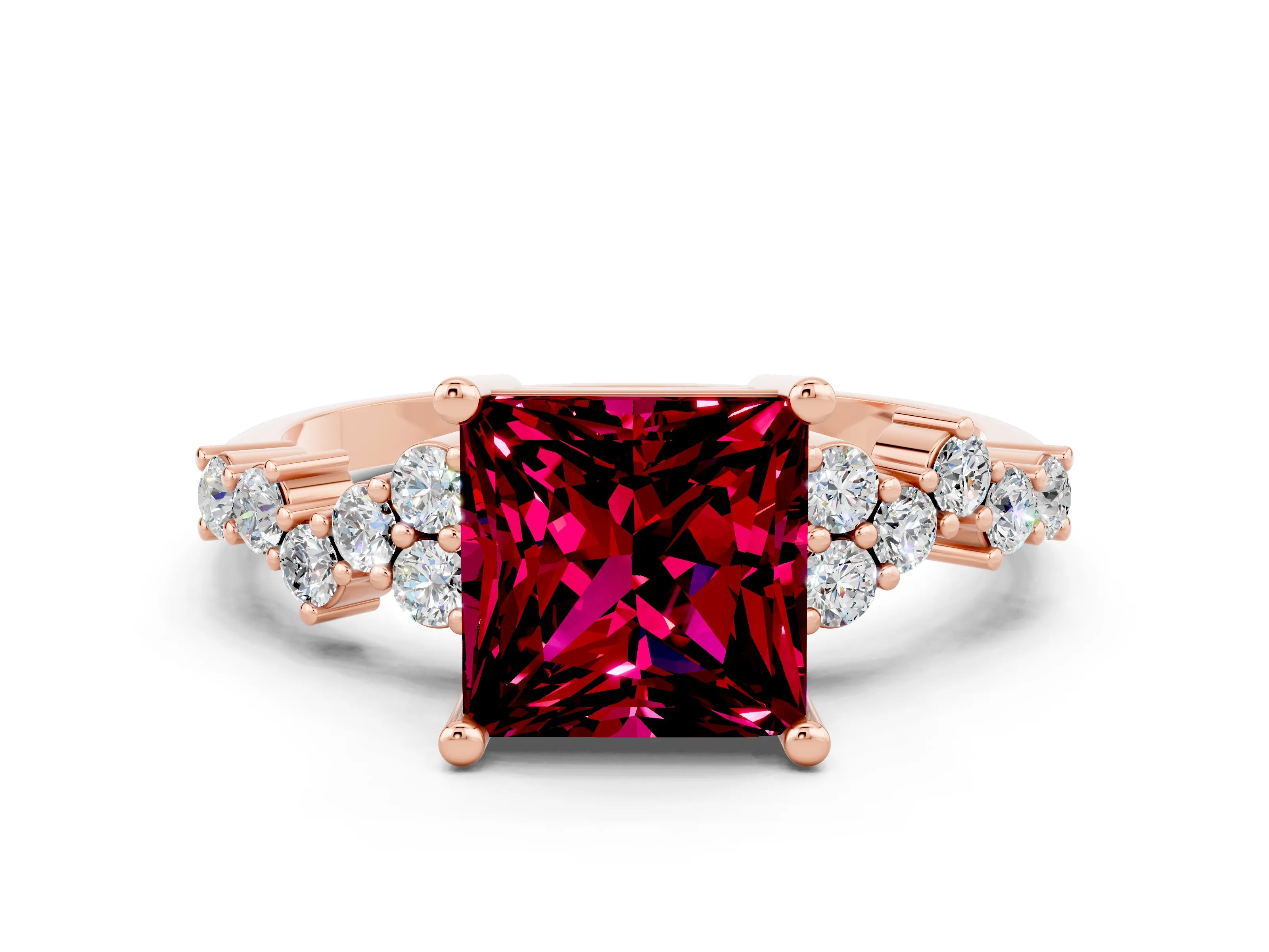 Rose gold Princess Cut Diamond Cluster Pavé Band with Four-Prong Setting_23