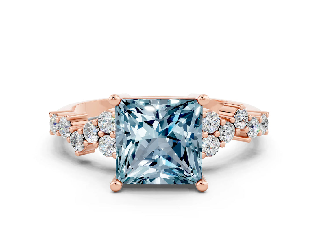 Rose gold Princess Cut Diamond Cluster Pavé Band with Four-Prong Setting_23