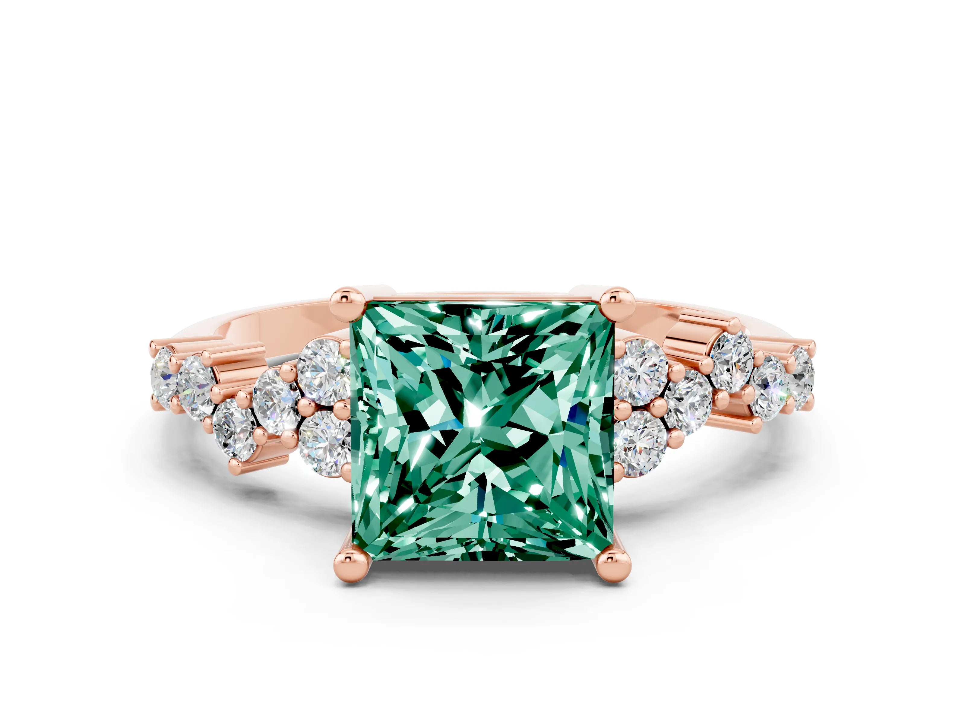 Rose gold Princess Cut Diamond Cluster Pavé Band with Four-Prong Setting_23