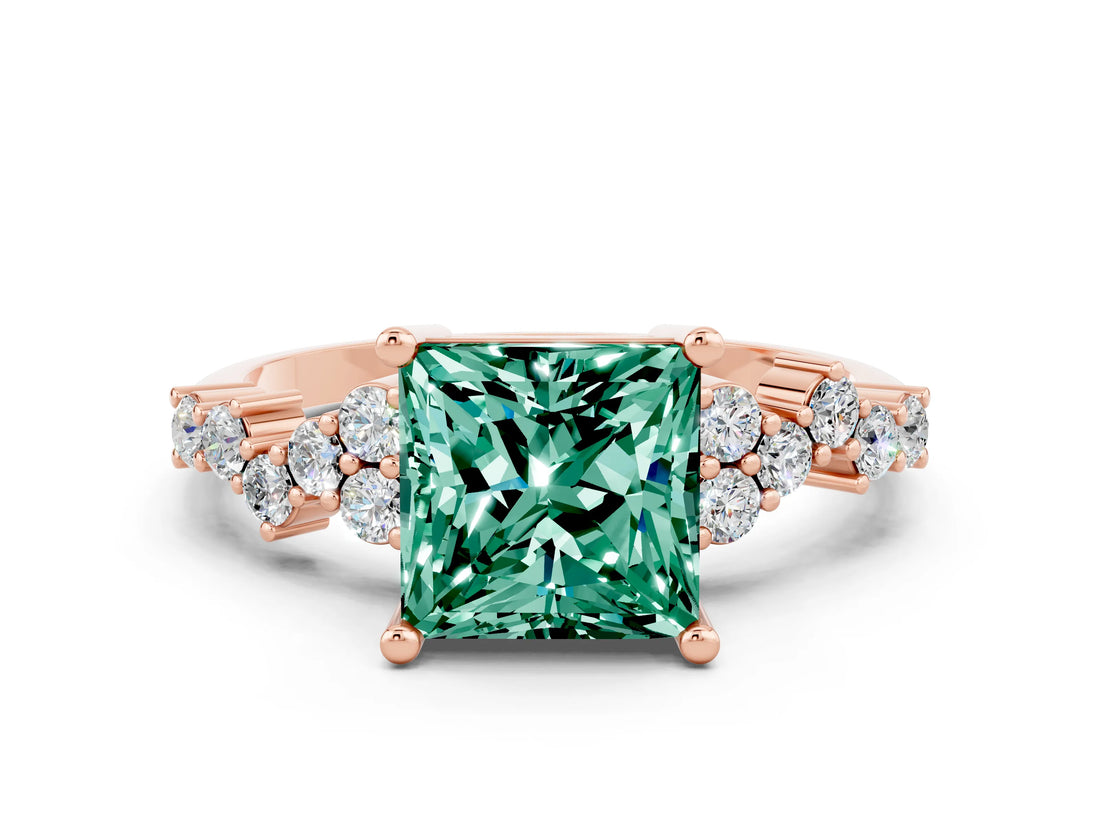 Rose gold Princess Cut Diamond Cluster Pavé Band with Four-Prong Setting_23