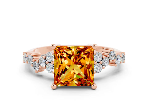 Rose gold Princess Cut Diamond Cluster Pavé Band with Four-Prong Setting_23