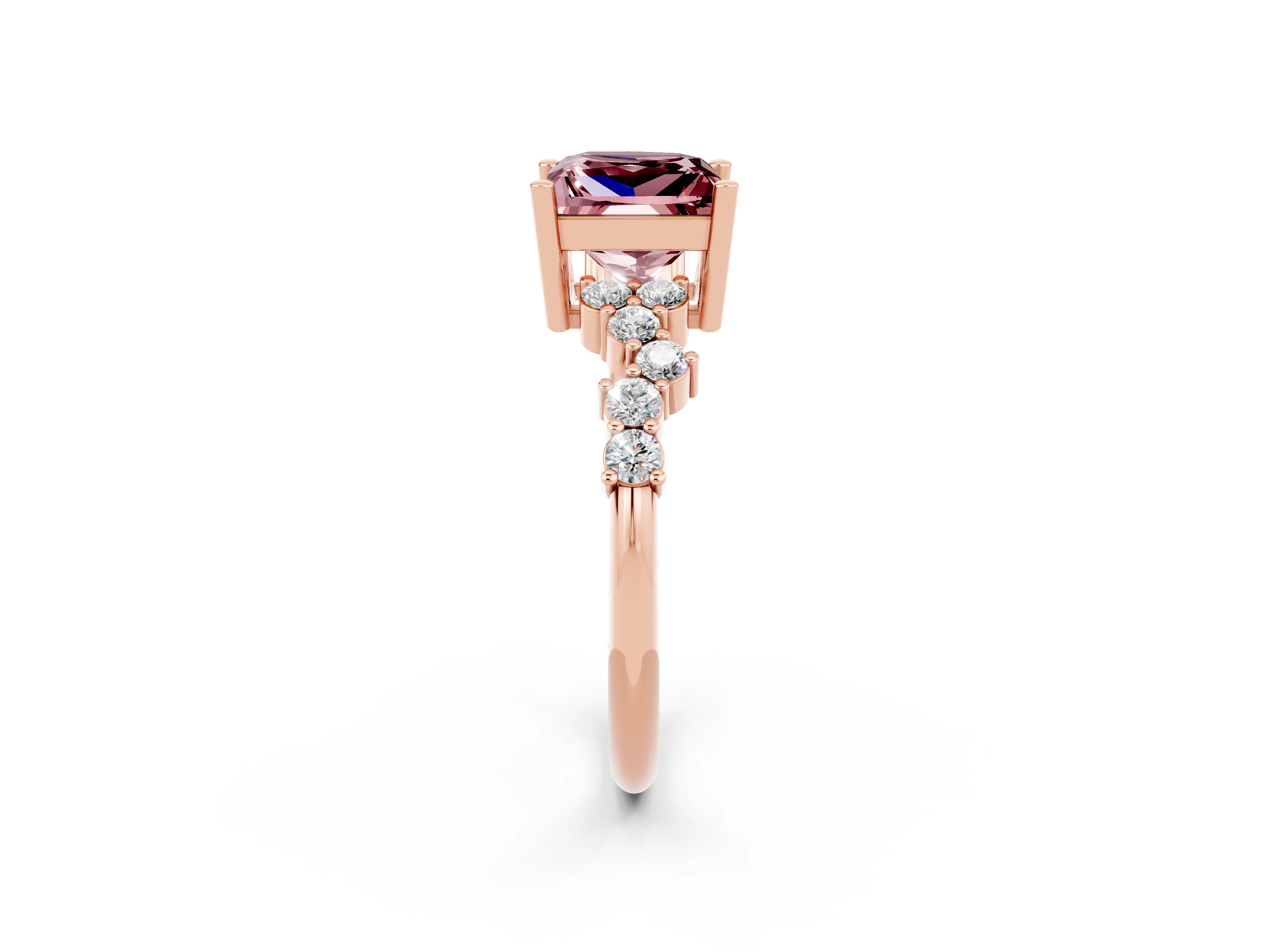 Rose gold Princess Cut Diamond Cluster Pavé Band with Four-Prong Setting_23