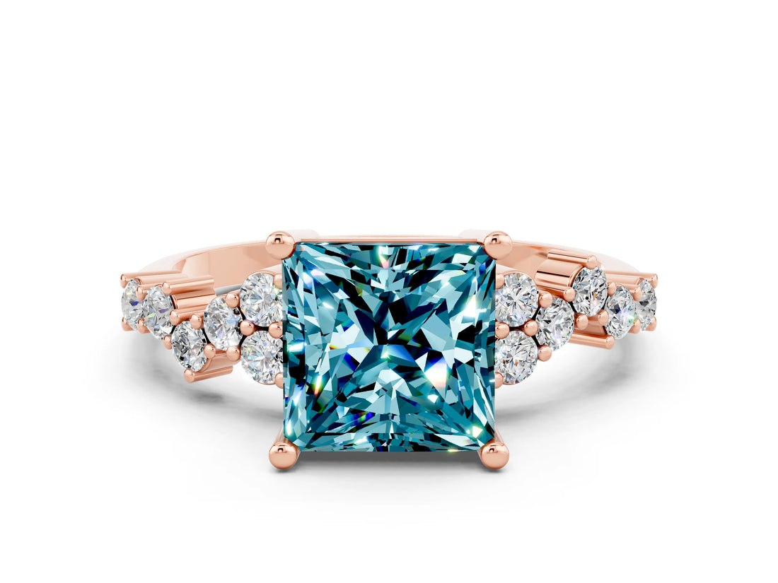 Rose gold Princess Cut Diamond Cluster Pavé Band with Four-Prong Setting_24