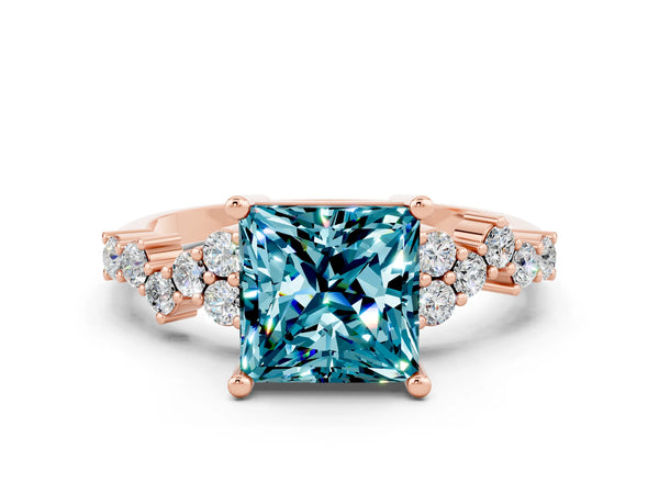 Rose gold Princess Cut Diamond Cluster Pavé Band with Four-Prong Setting