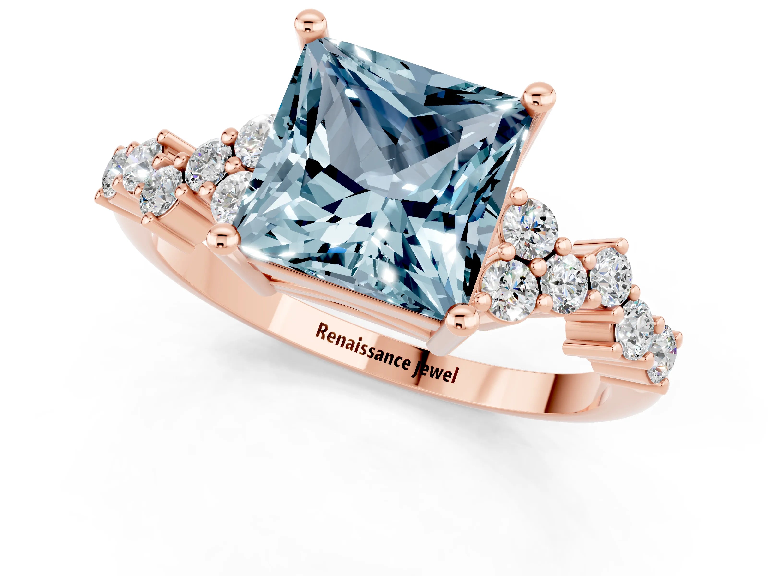 Rose gold Princess Cut Diamond Cluster Pavé Band with Four-Prong Setting_24