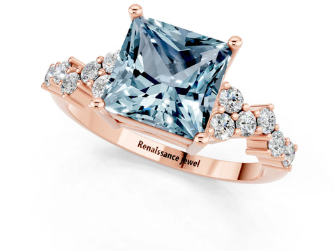 Rose gold Princess Cut Diamond Cluster Pavé Band with Four-Prong Setting_24