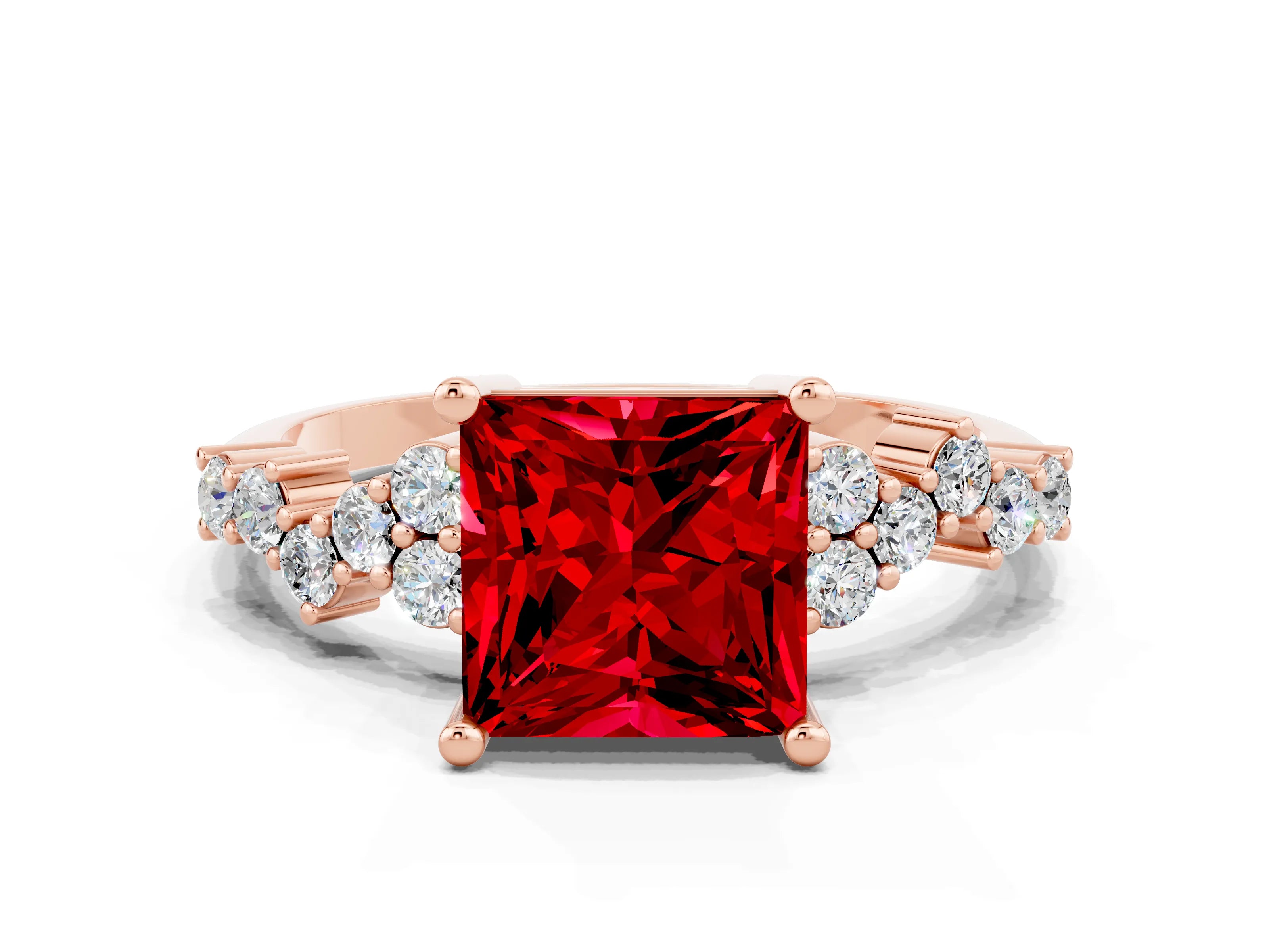 Rose gold Princess Cut Diamond Cluster Pavé Band with Four-Prong Setting_24
