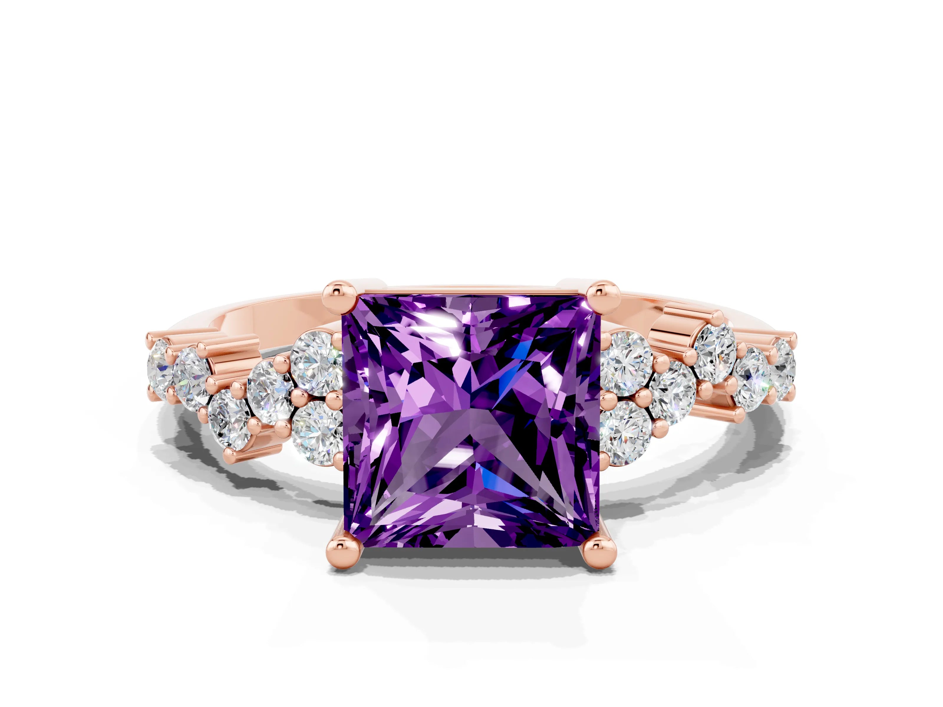 Rose gold Princess Cut Diamond Cluster Pavé Band with Four-Prong Setting_24