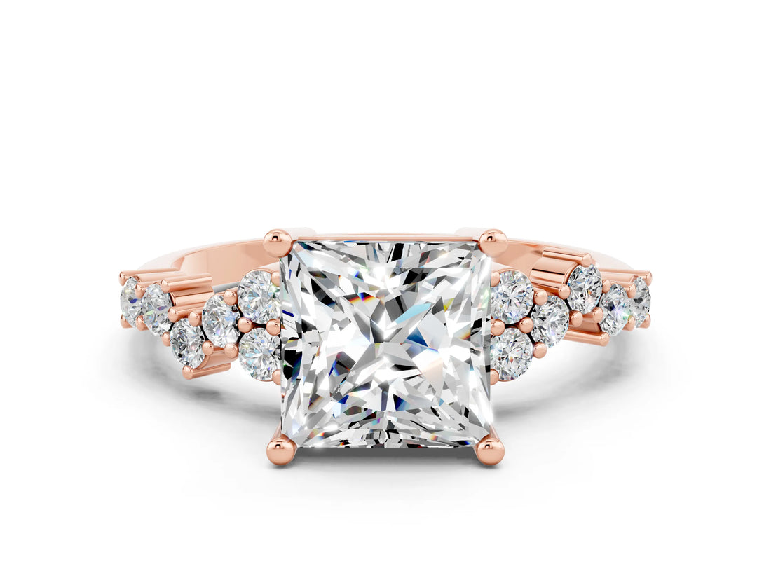 Rose gold Princess Cut Diamond Cluster Pavé Band with Four-Prong Setting_24