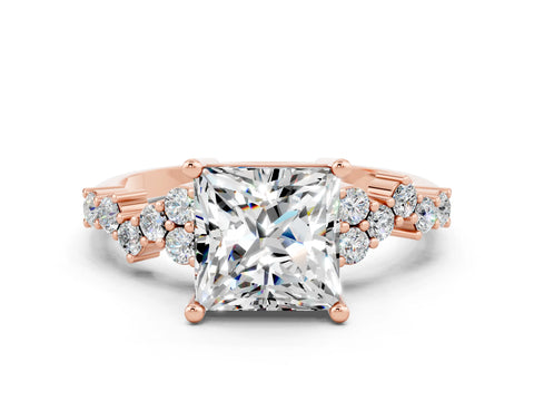 Rose gold Princess Cut Diamond Cluster Pavé Band with Four-Prong Setting_24