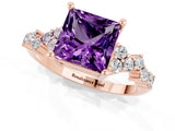 Rose gold Princess Cut Diamond Cluster Pavé Band with Four-Prong Setting_25