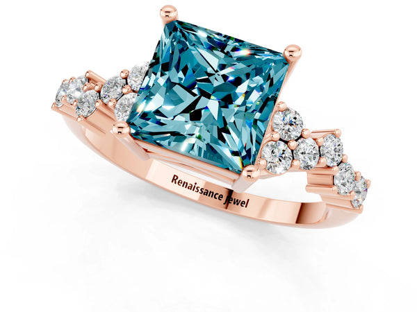 Rose gold Princess Cut Diamond Cluster Pavé Band with Four-Prong Setting